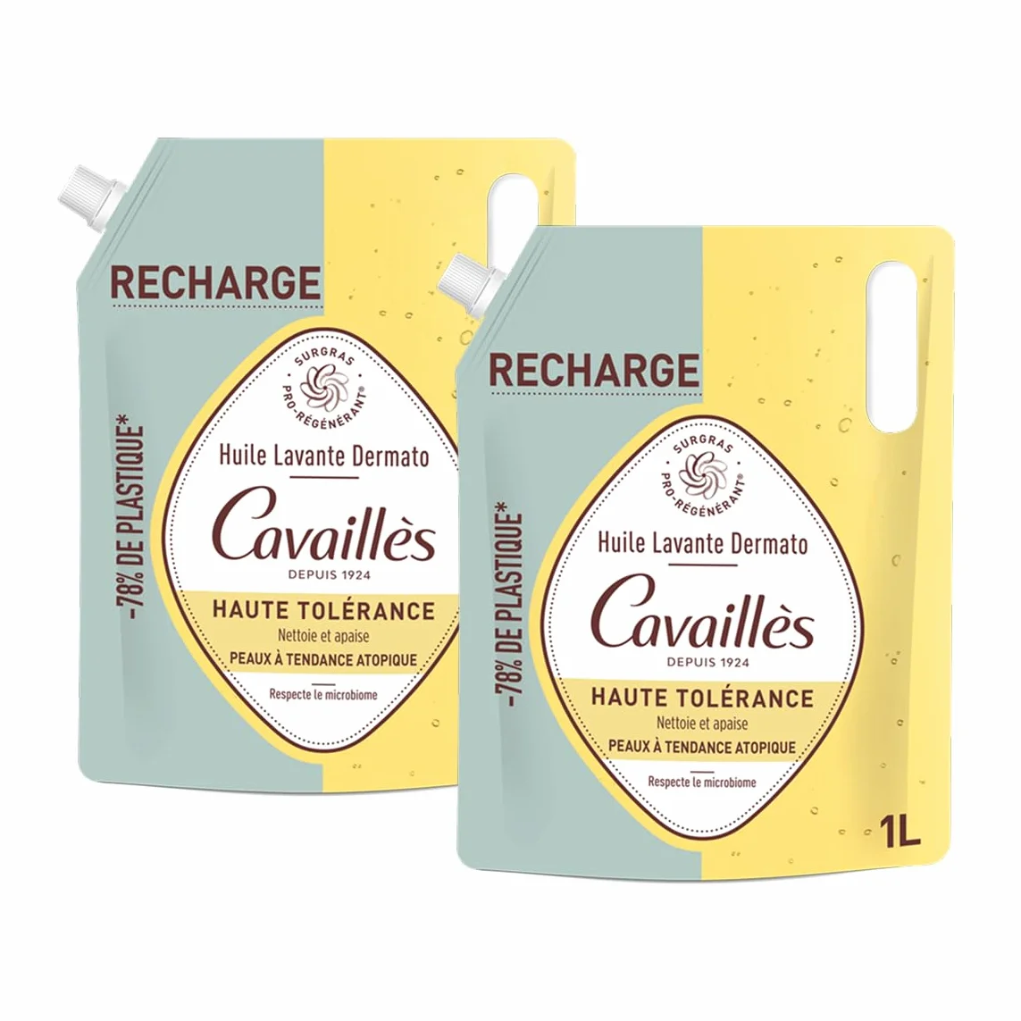 Cavaillès Recharge Huile Lavante Dermato Haute Tolérance Lot de 2x1L Peaux Sensibles Atopique Surgras Végétal Inuline Sans Savon