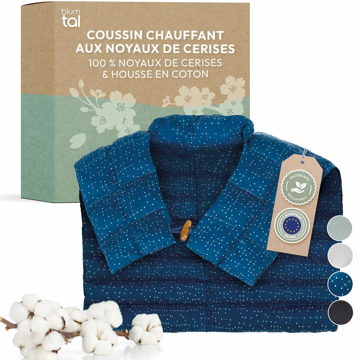 Blumtal Coussin Noyau de Cerise Chauffant Housse 100% Coton Oeko-TEX Micro-Onde Cervicales Nuque