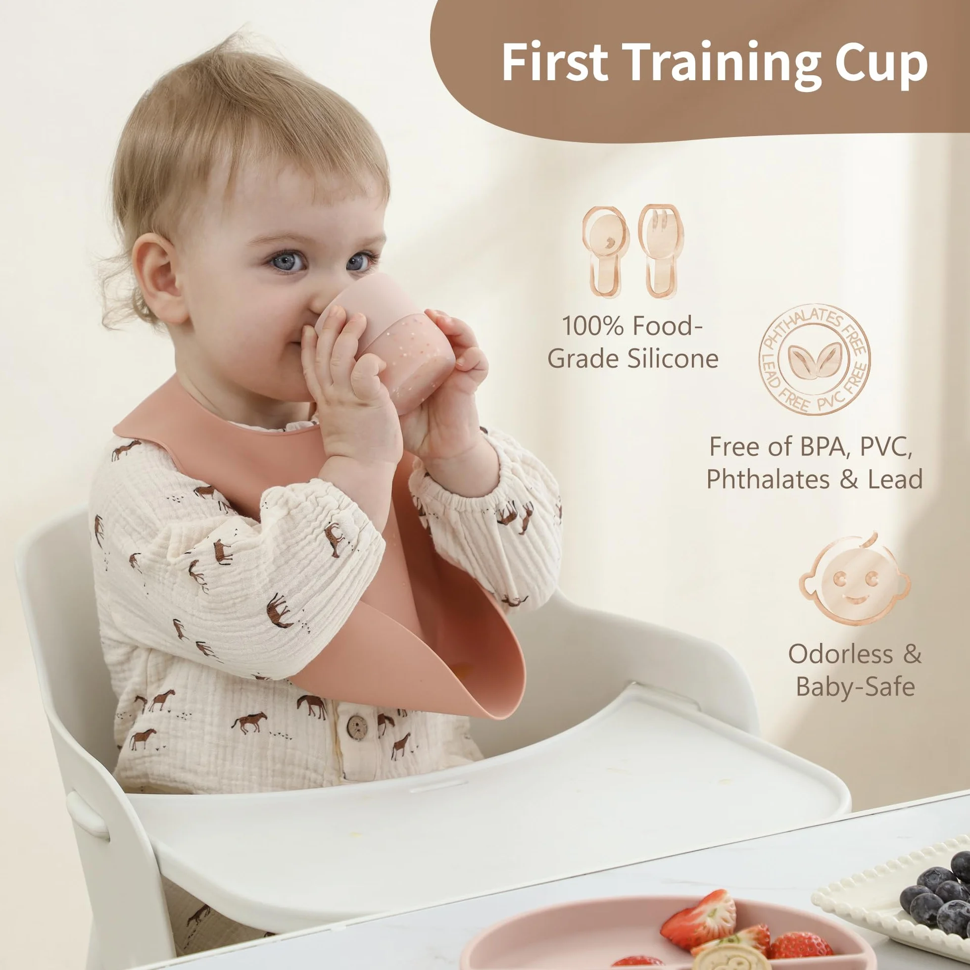 Moonkie Verre Bebe 60ml Lot de 2 Gobelets en Silicone Base Lestée Tasse Bebe Ouverte 4 Mois+ Sans BPA
