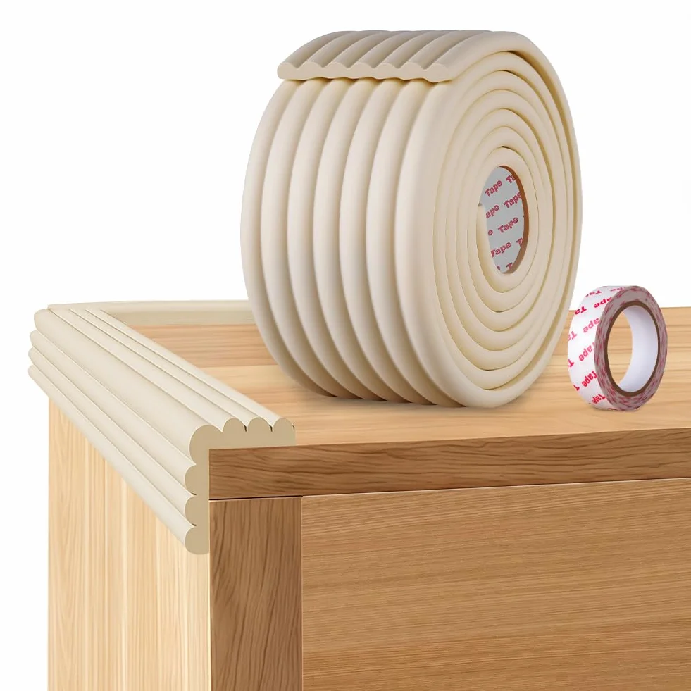 Bandes de Sécurité en Mousse 2m x 8cm Autocollantes pour Enfants Meubles Escalier Blanc Ivoire