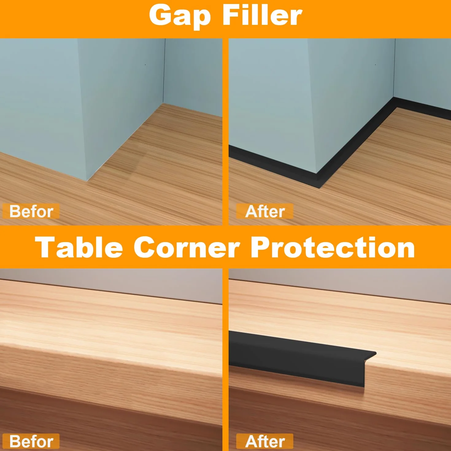 Protection Angle Mur Souple Autoadhésive 2cm x 3.3m, Bande de Finition PVC Etanche pour Cuisine Salle de Bain Noir