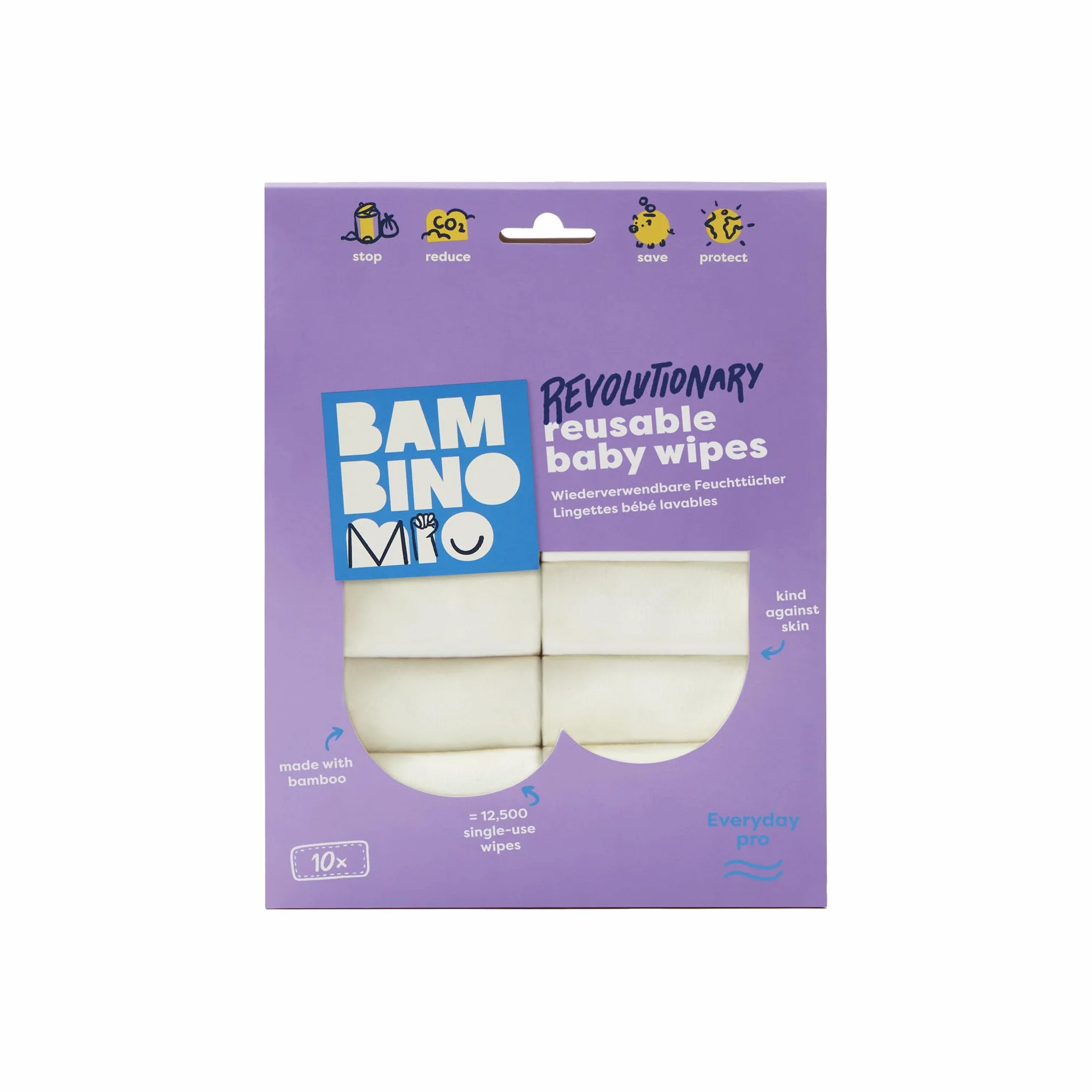Bambino Mio Lingettes bébé lavables Extra+ Lot de 10 Neige