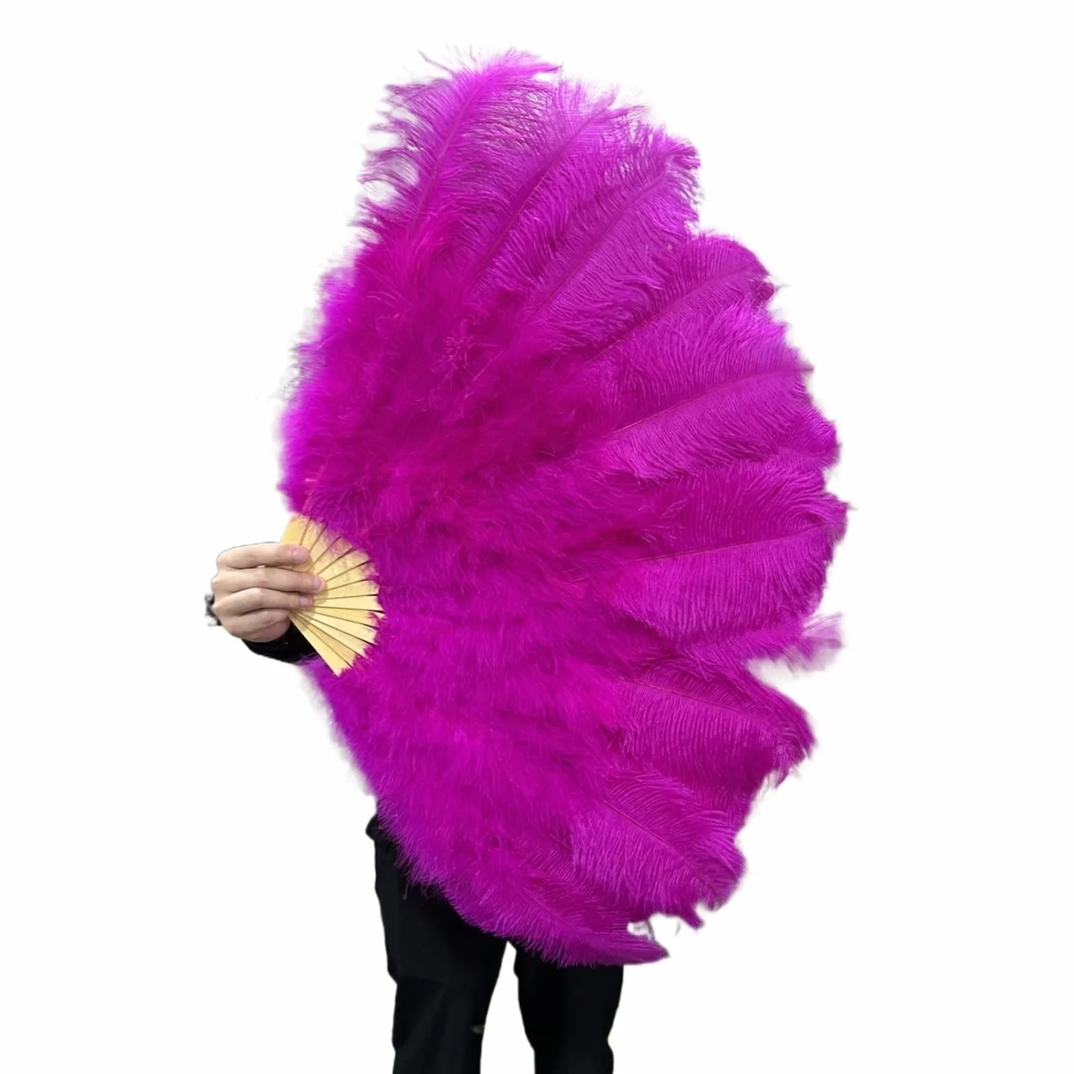 Éventail pliant en plumes d'autruche 100 cm 130 cm Blanc mariage fête spectacle