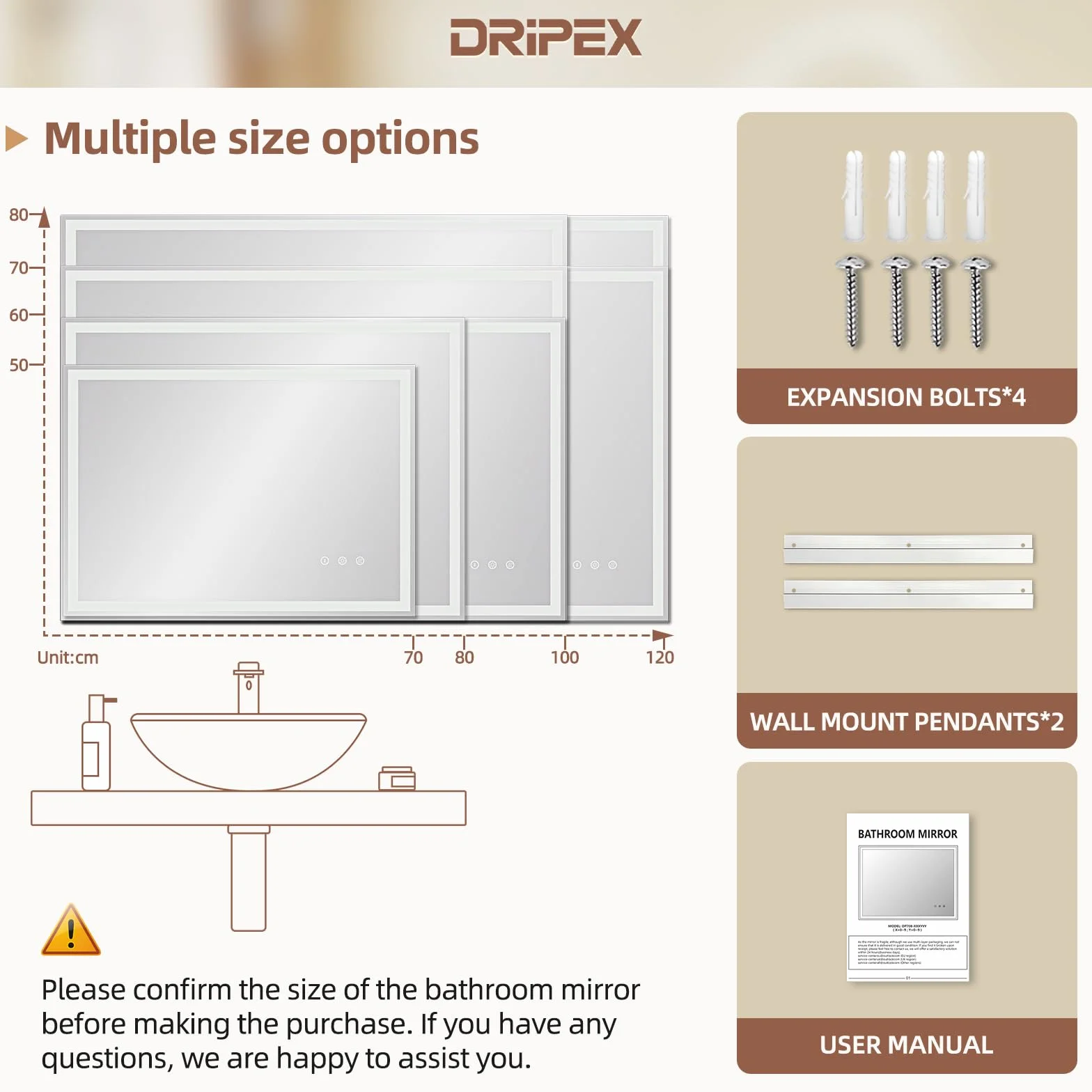 Dripex Miroir Salle de Bain 60x80cm avec éclairage, Dimmable, 3 Couleurs, Mémoire, Tactile