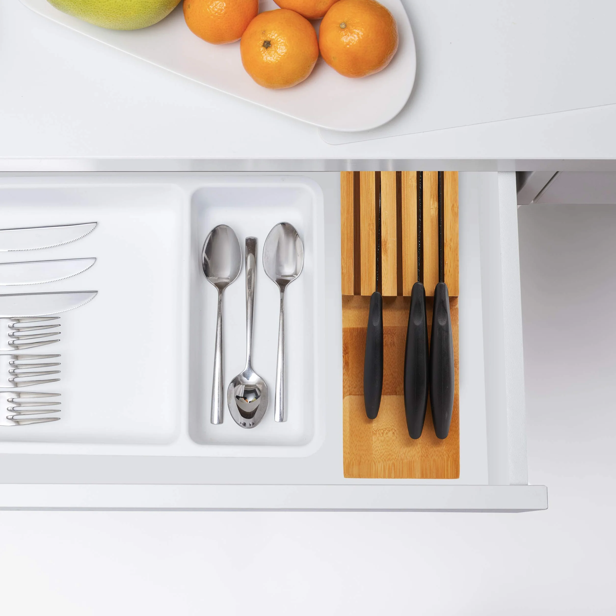 Relaxdays Range de couteaux de cuisine bambou, support pour 5 couteaux, bloc tiroir, 35 x 11 x 39 cm