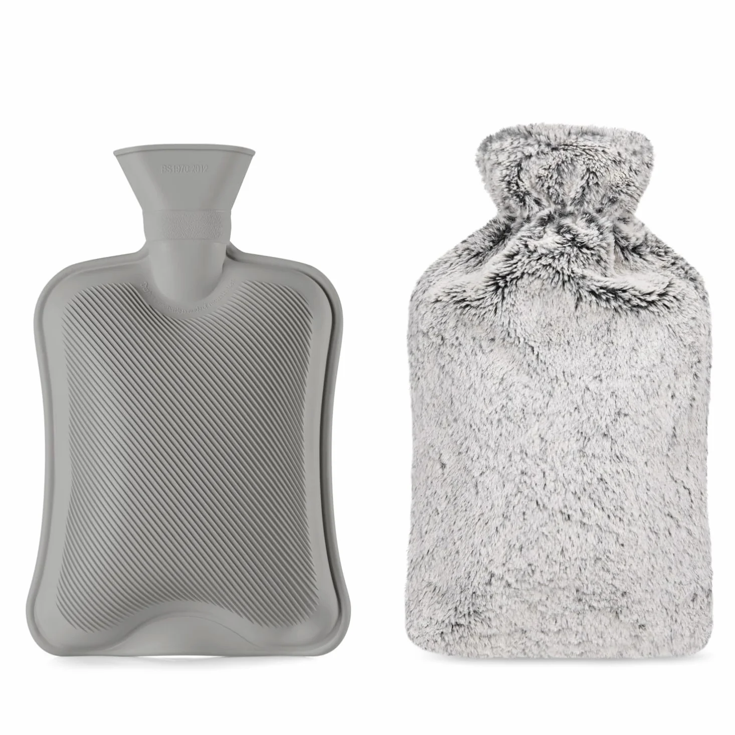 Blumtal Bouillotte Eau Chaude Premium avec Housse en Peluche Douce – Caoutchouc Naturel, Gris