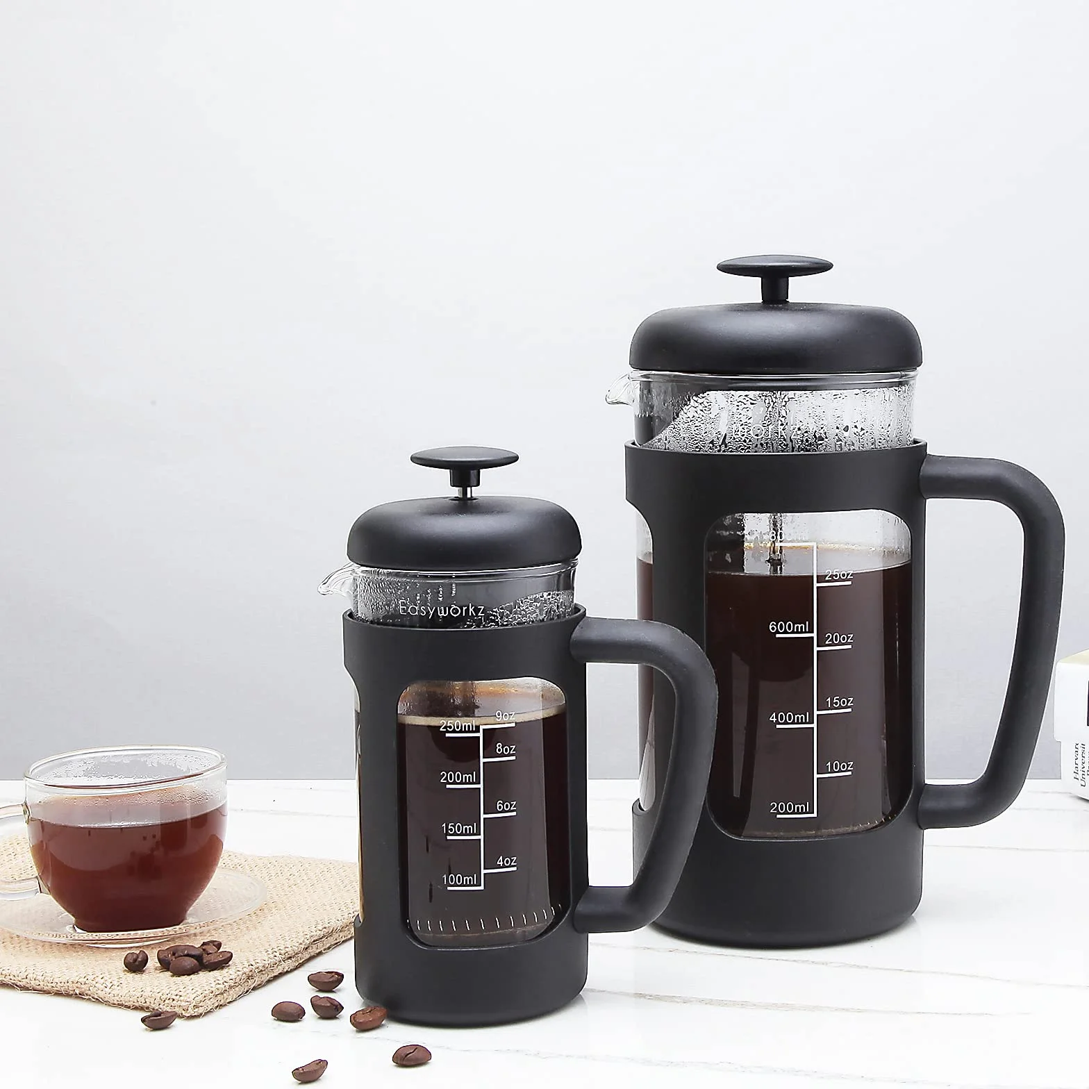 Easyworkz Cafetière à piston verre borosilicate 350ml Noir