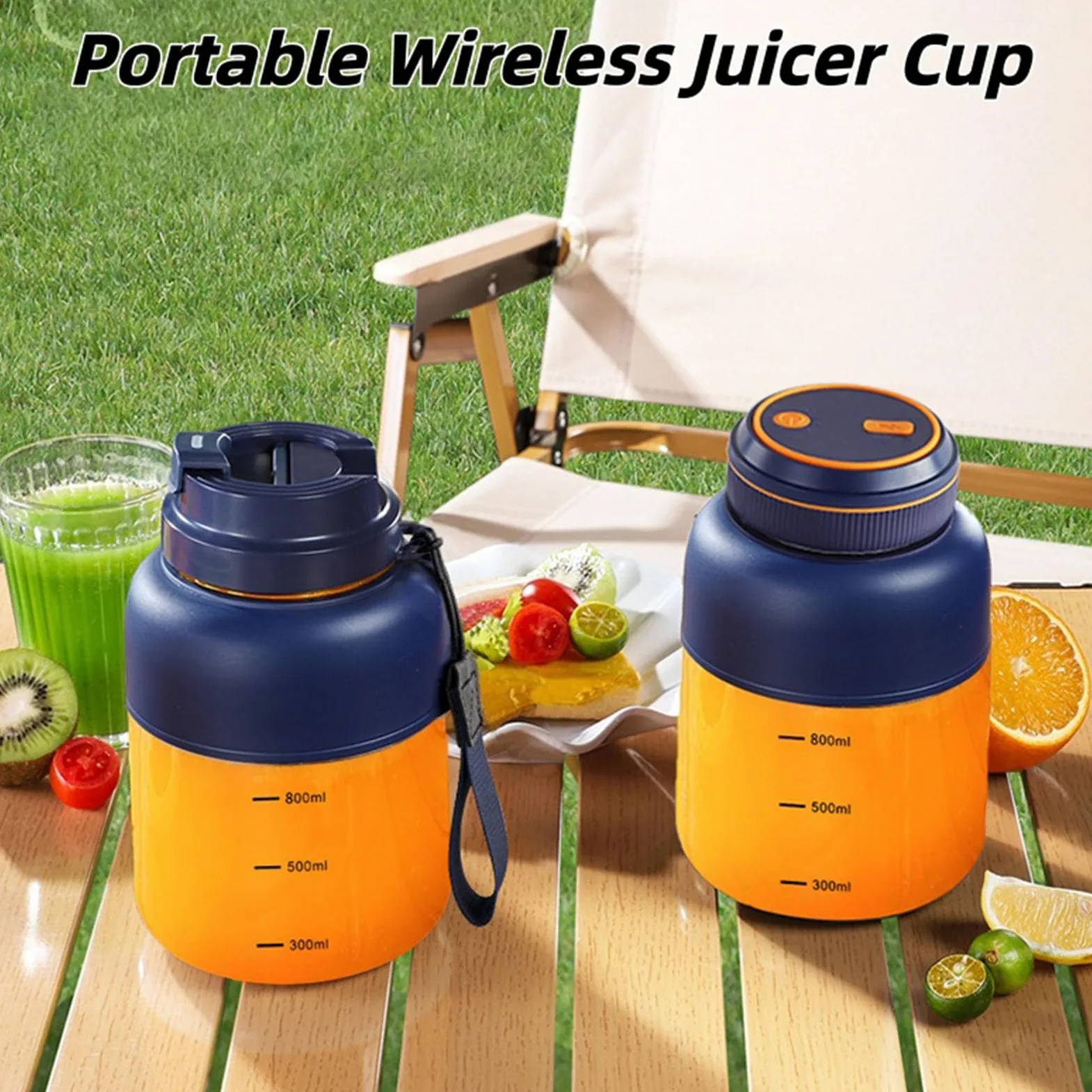 Portable Wireless Juicer Cup, 800ml USB Rechargeable Personal Blender for Smoothies, Shakes & Fresh Fruit Drinks, Travel & Gym Friendly (Blue)