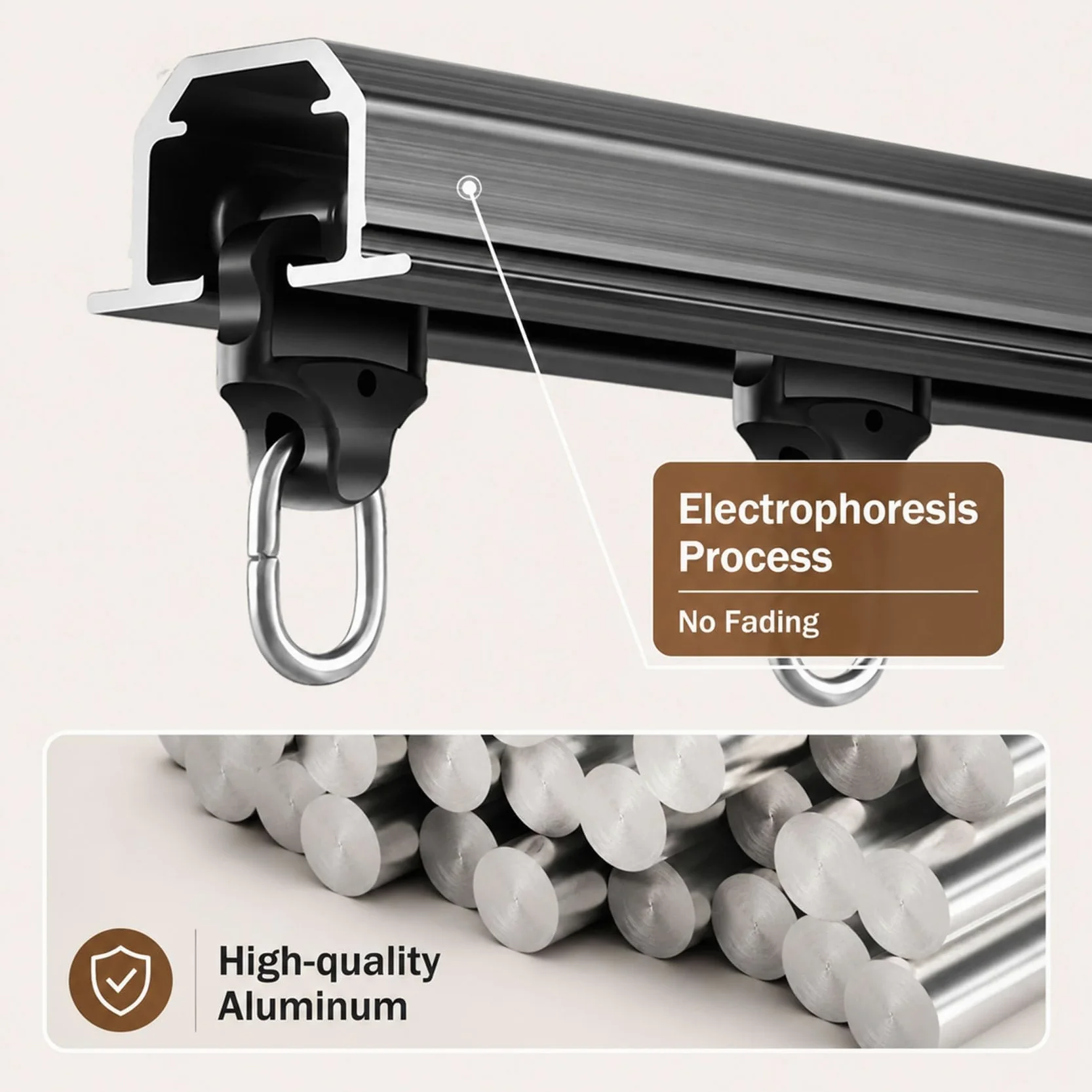 Rail de Rideau Encastré, Tringle à Rideau Caché Aluminium Plafond | Système Rail Robuste avec Roulettes Silencieuses, Pour Séparation De Pièce Et Fenêtres Balcon(Noir,240cm/7.8ft(2*120cm))