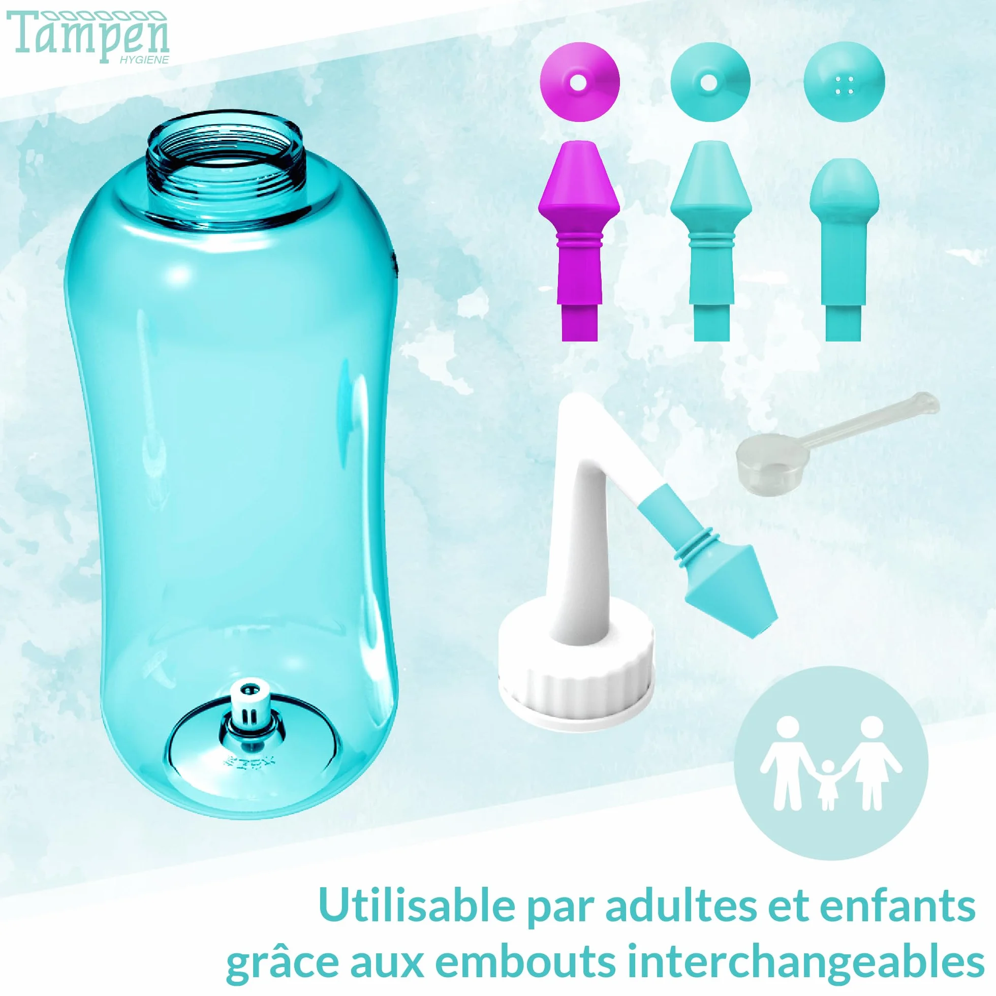 Tampen Douche nasale avec Sel de rinçage nasal 300g et cuillère à mesurer