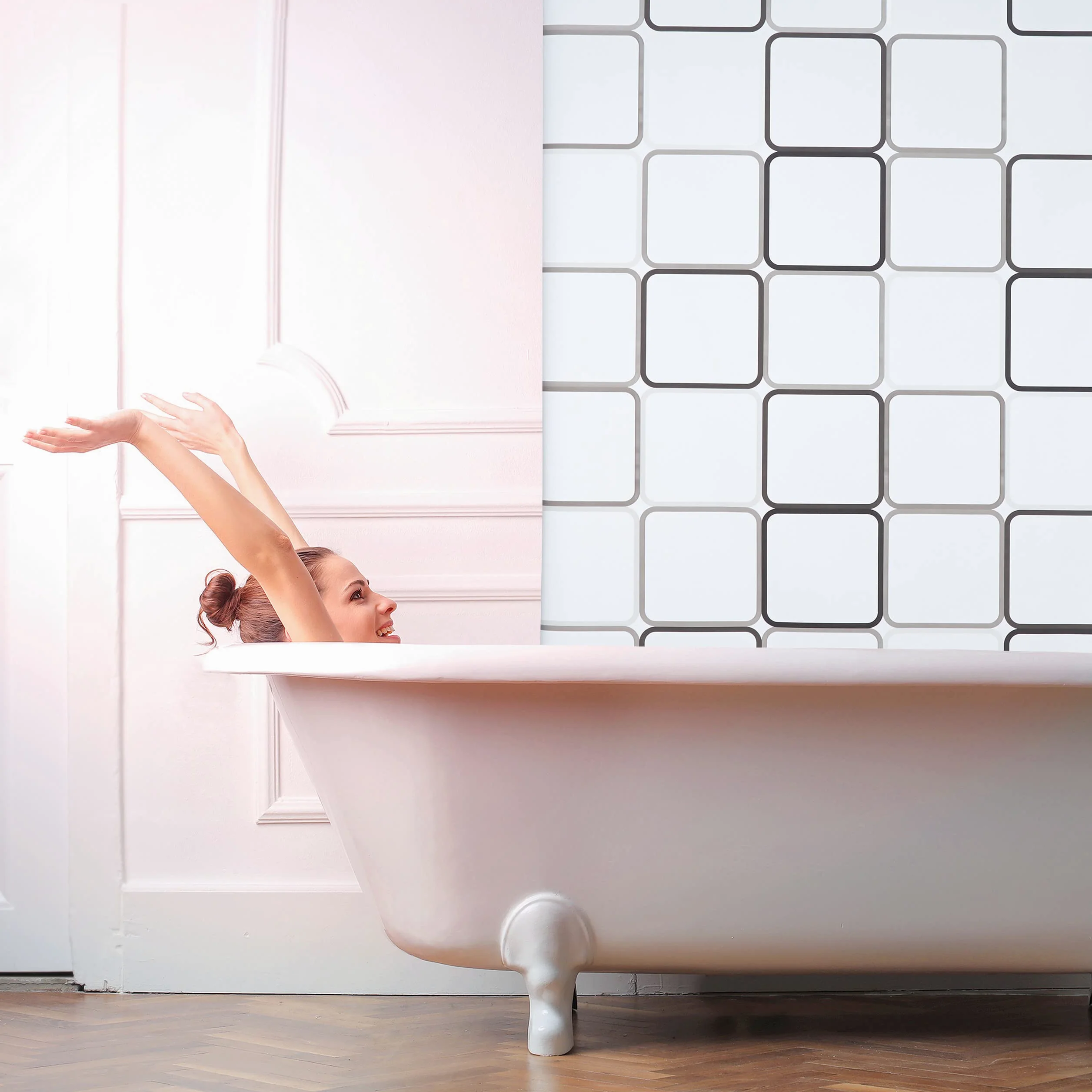 Relaxdays 10026666_1049 Carré, 160x240 cm, Rideau de douche, baignoire bain store, fixation plafond, semi-transparent, PVC, plastique, aluminium, 240 x 160 x 5 cm
