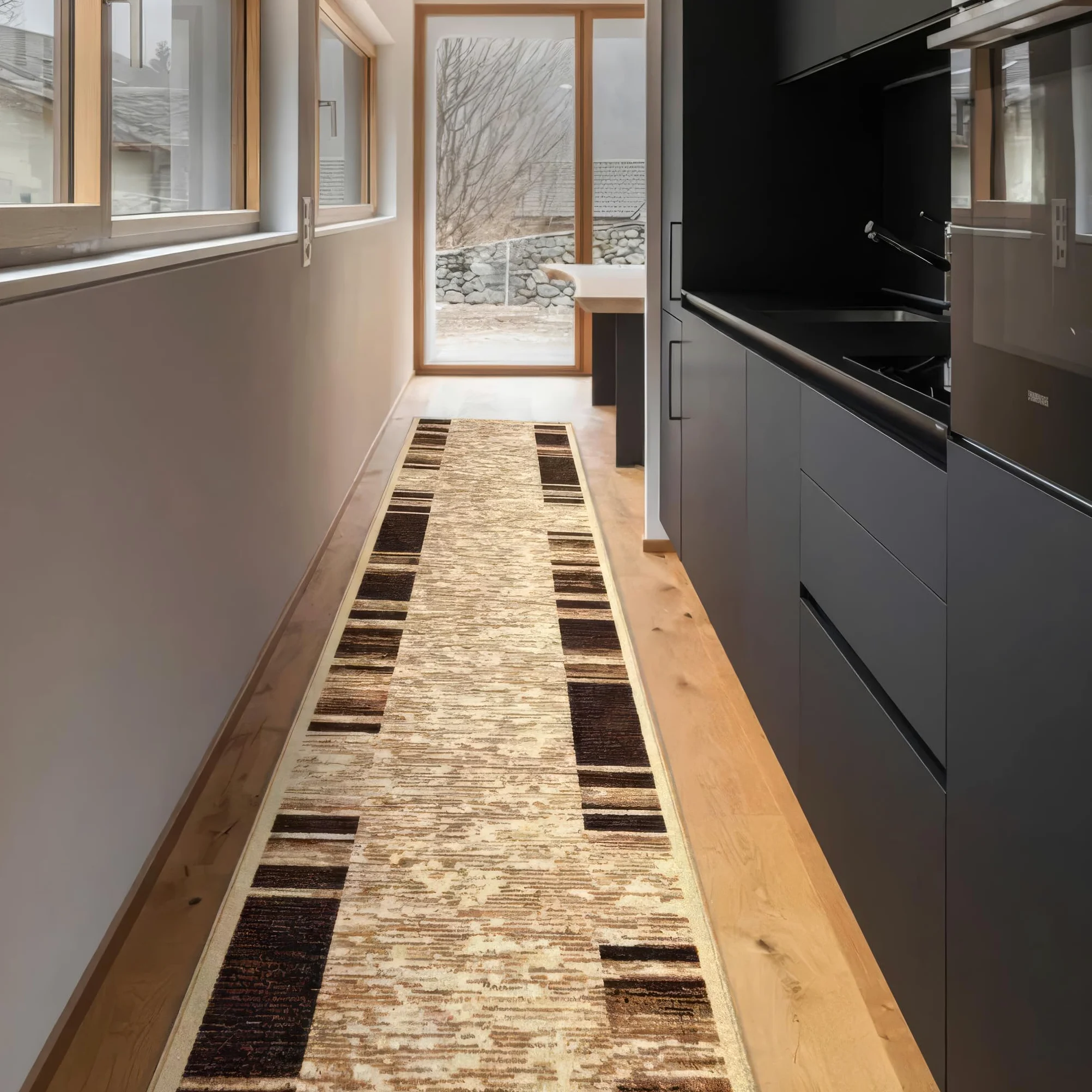 Floordirekt Tapis de couloir Navona - Pour cuisine, couloir et salon - Tapis à boucles fines - Antidérapant et antistatique - Tapis de couloir (beige, 80 x 300 cm)