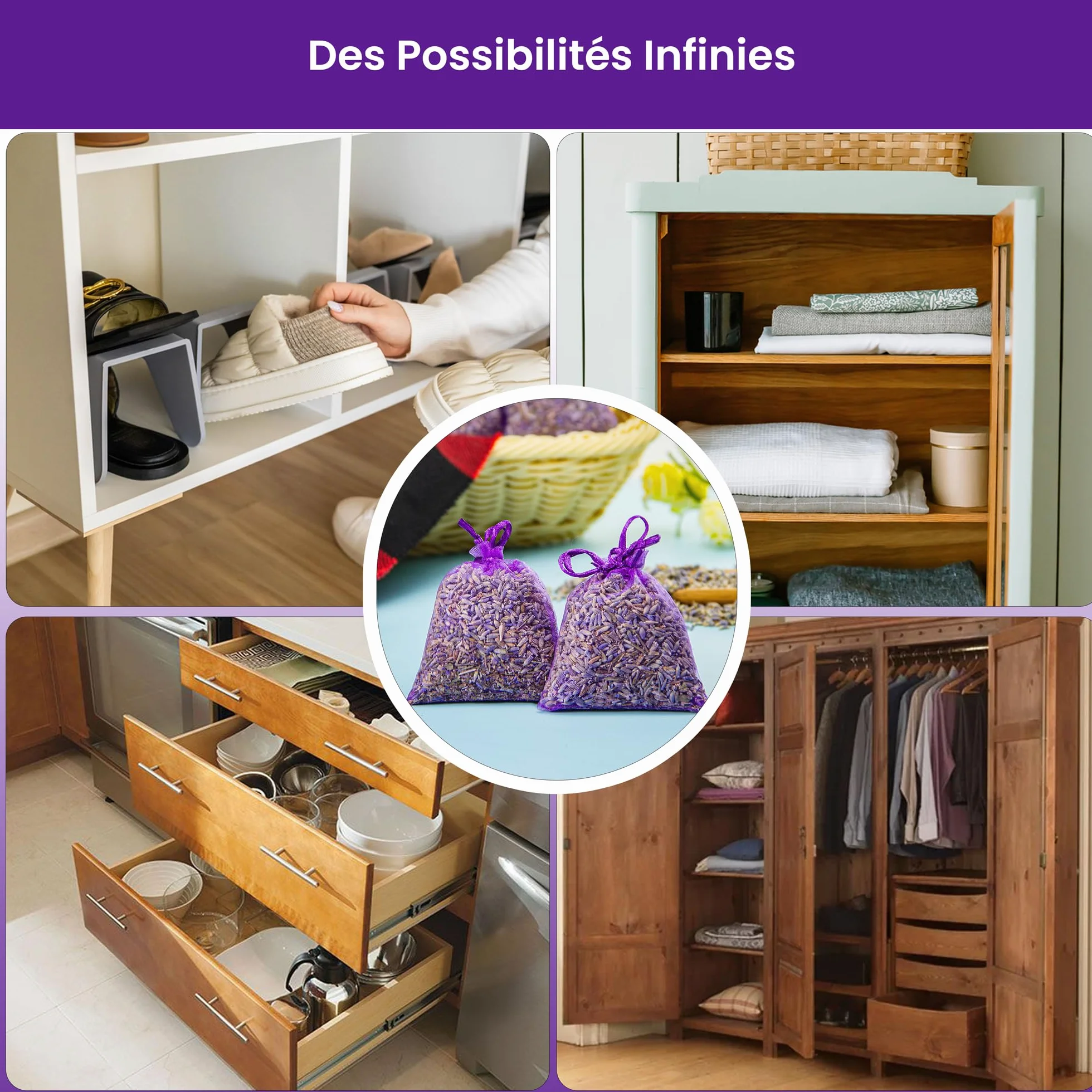 Sachets de Lavande Séchée pour Maison et Voiture – Sachet Lavande Armoire Désodorisant Naturel Antimites Longue Durée