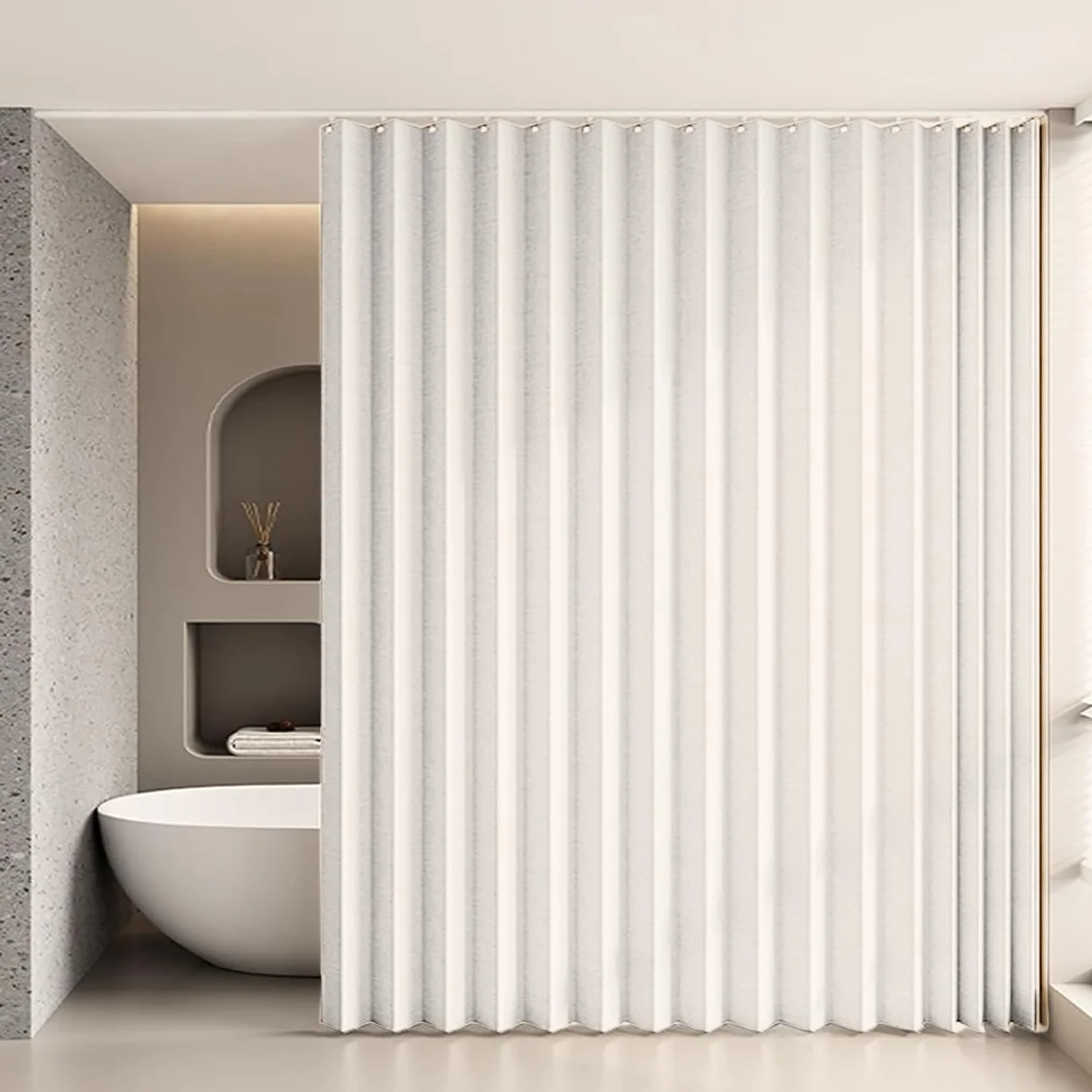 Rideau de Douche Pliable et imperméable avec Crochets, idéal pour Les salles de Bain et Les séparations de pièces.- W120xH200cm-Beige