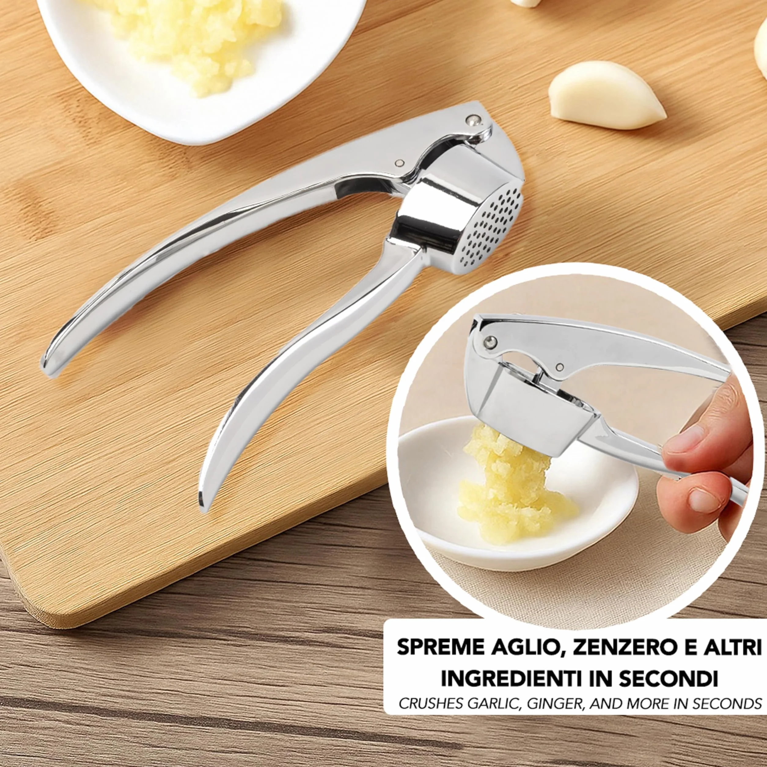 IPEA Presse-Ail en Acier Inoxydable pour Ail, Gingembre, Piment - Presse Ail Professionnel de Cuisine