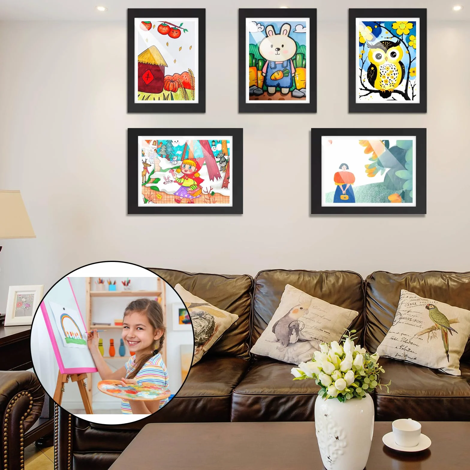 Cadre Photo Enfant A4 Noir Bois Ouverture Frontale avec 150 Dessins