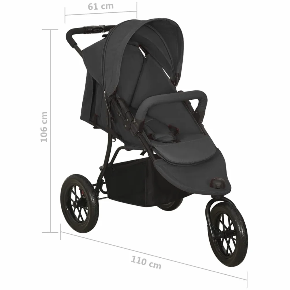 Poussette 3 Roues Tout Terrain de Jogging Pliable pour Bébé - Anthracite Acier