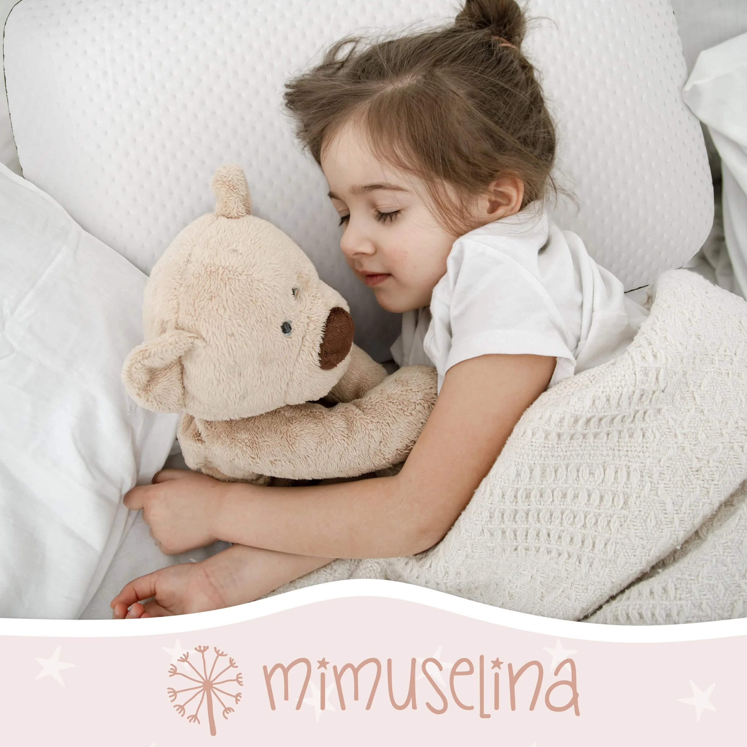 MIMUSELINA Oreiller Memoire Forme 50x30x5 cm pour Enfants Anti-Étouffement Hypoallergénique Housse Tencel Amovible
