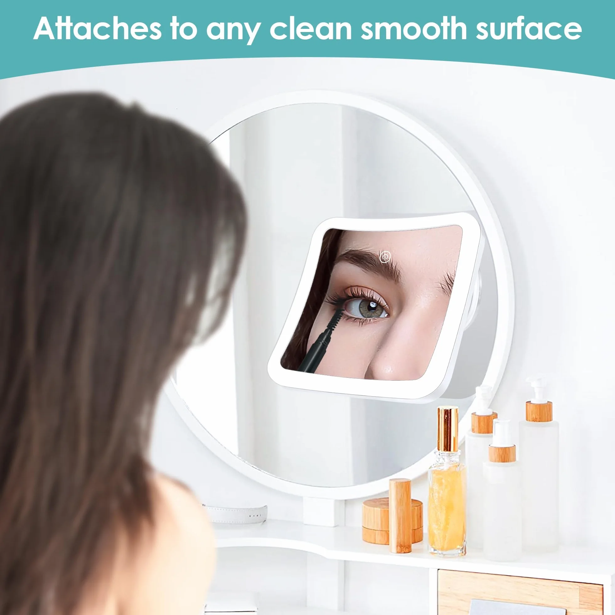Miroir grossissant 30x avec lumière, maquillage lumineux rechargeable, contrôle tactile, rotation 360°, carré salle de bain voyage
