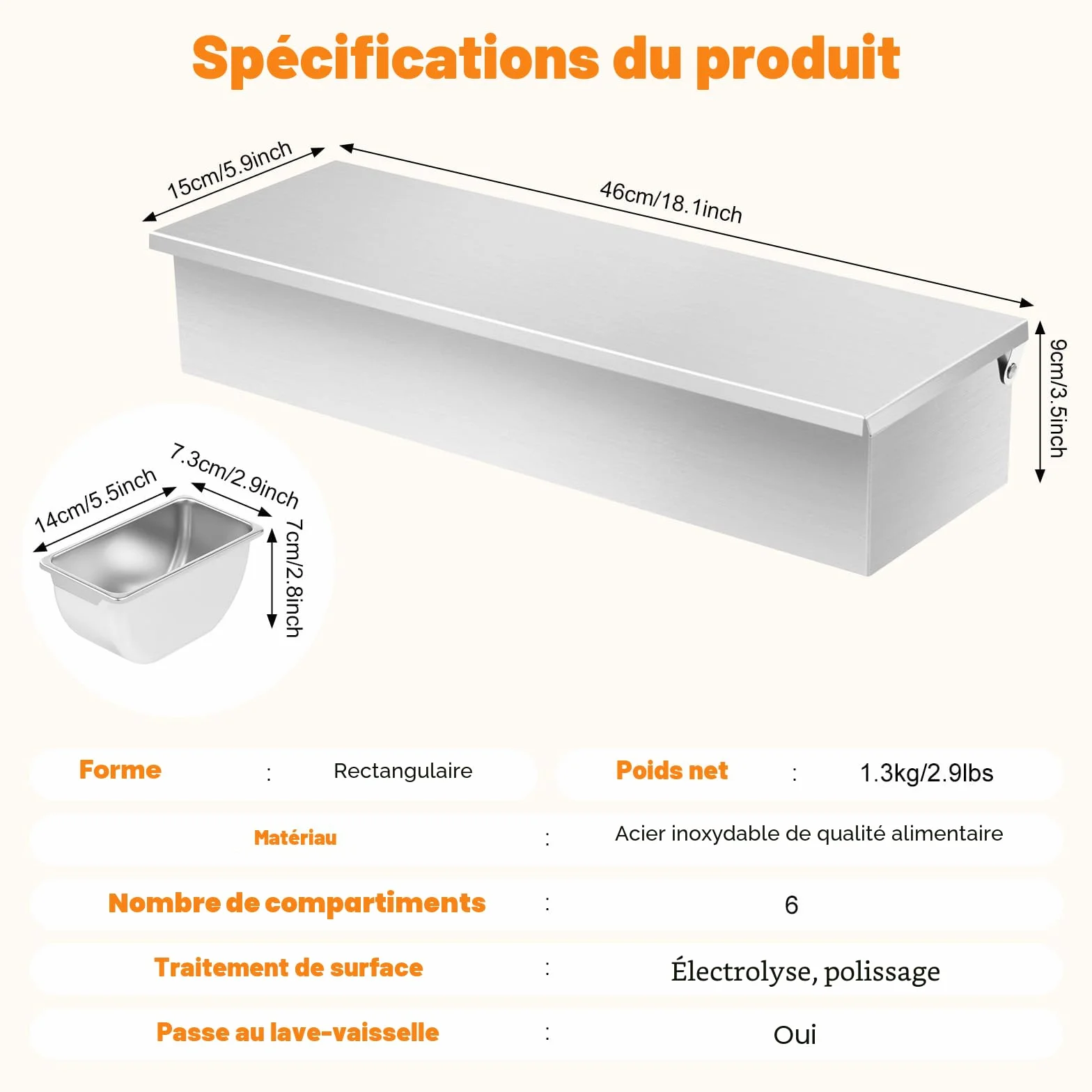 Récipient à ingrédients en acier inoxydable 6 compartiments - Boîte à cocktails pour bar