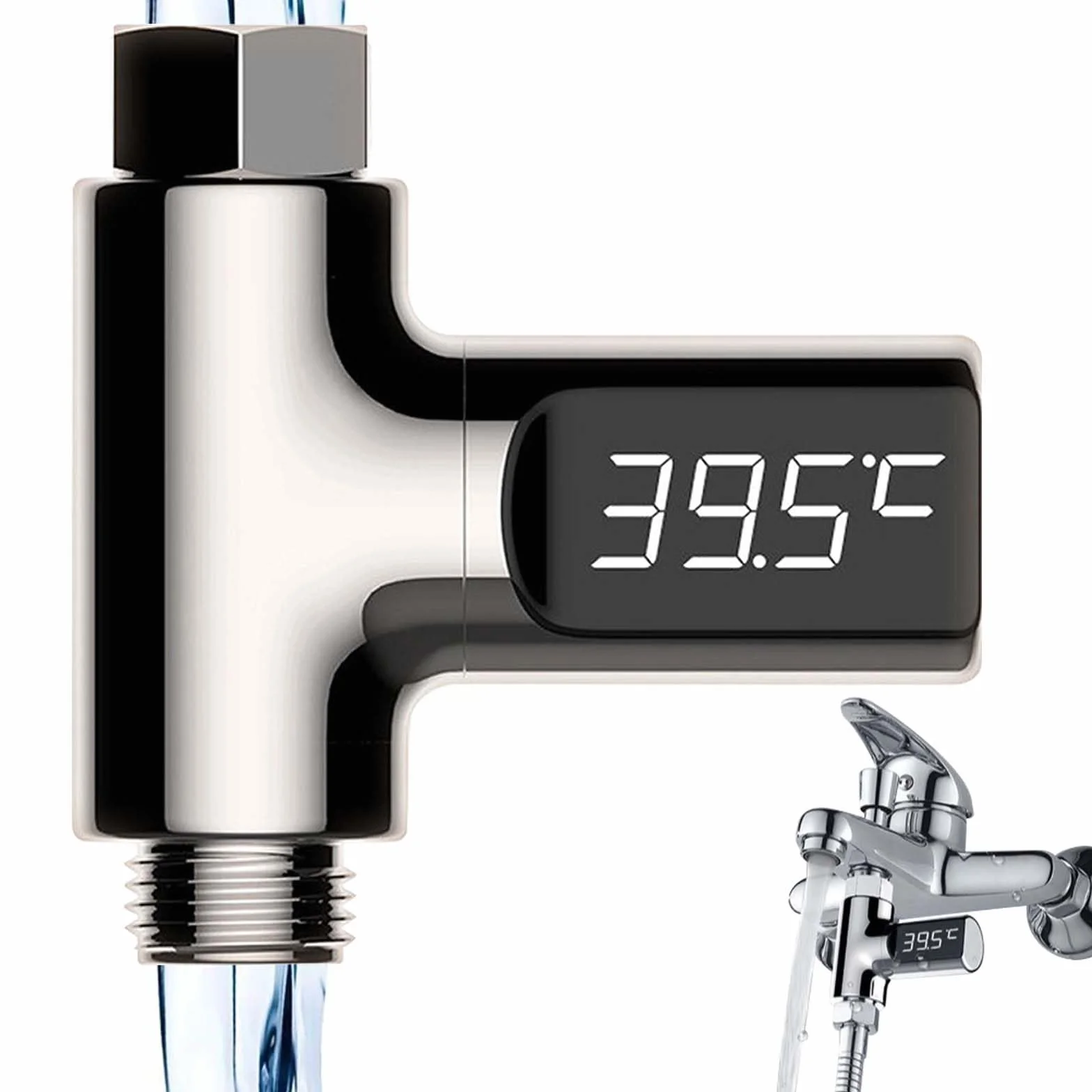 Thermomètre de bain numérique 5-85°C écran rotatif 360° débit d'eau en temps réel
