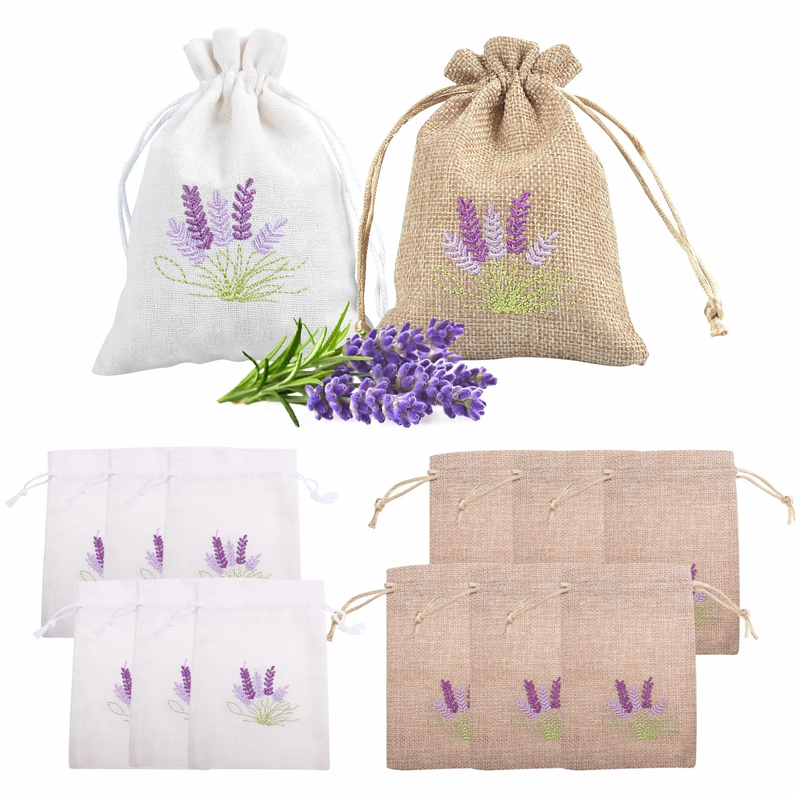 Sachet Lavande Vide 10 x 14 cm Blanc et Lin pour Armoires Tiroirs Vêtements Voyage