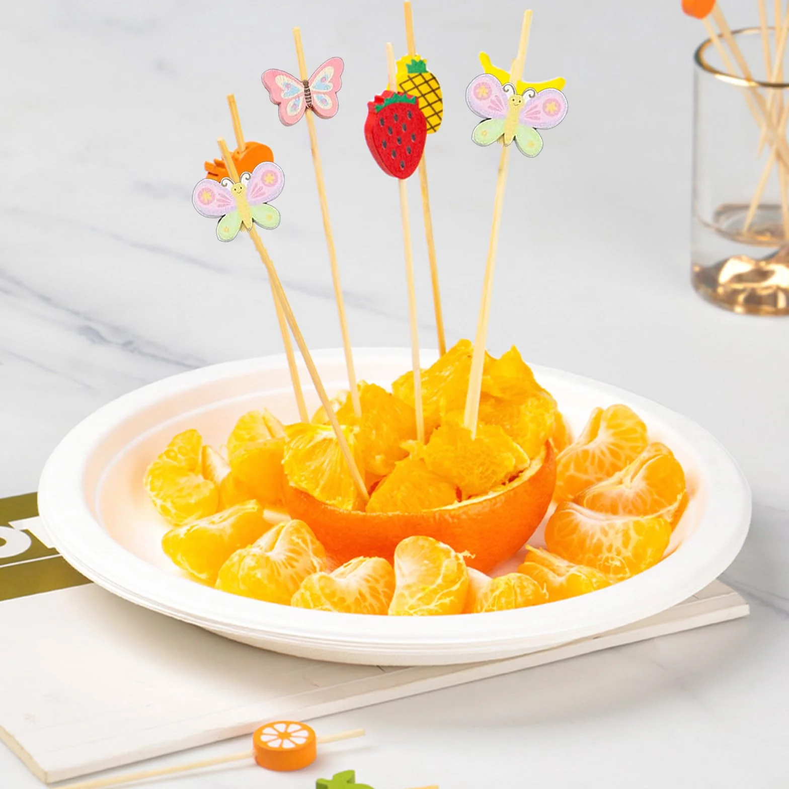 Piques à Cocktail Papillon 12 cm Bois - Cure-dents pour Fruits & Amuse-gueules