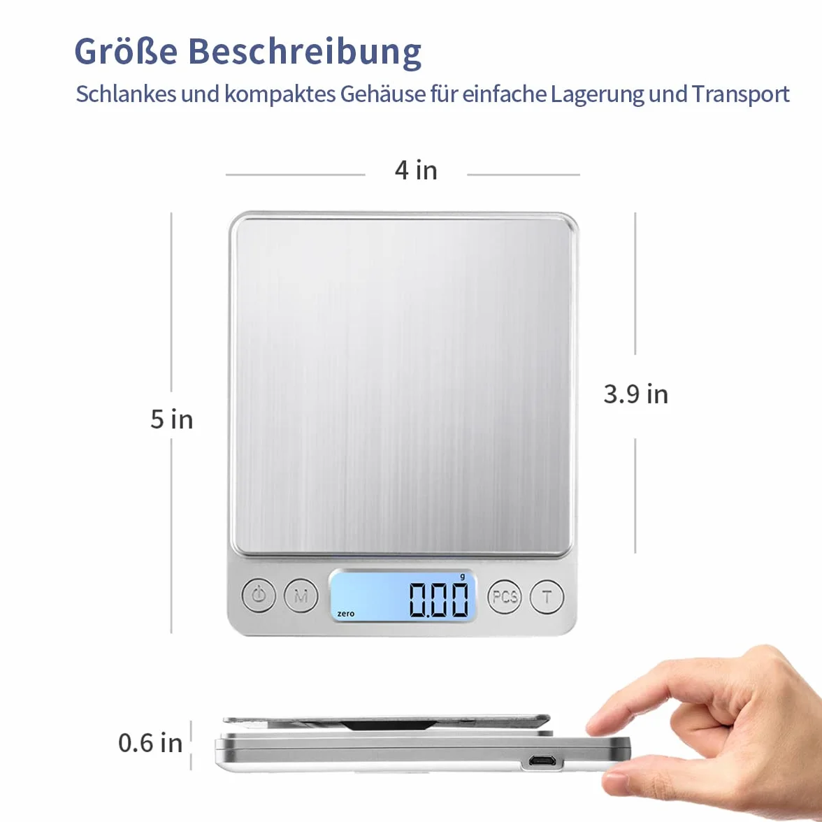 Balance de cuisine numérique de précision - Charge USB - 1 kg - 0,01 g - Haute précision - En acier inoxydable - Surface de pesée - Idéale pour bijoux, pièces de monnaie, poudre