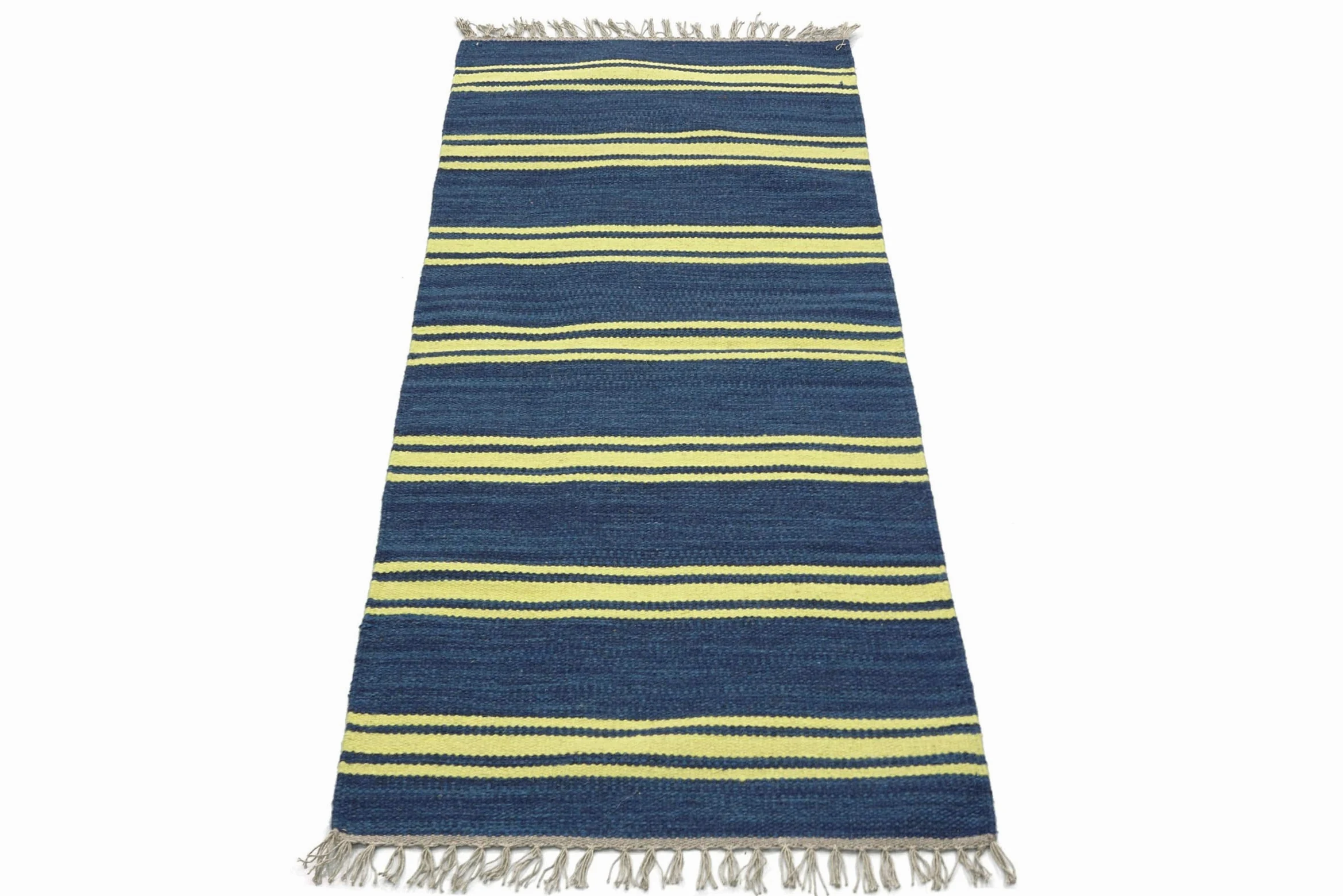 Kelim Tapis tissé à la main à rayures bleues 140 x 70 cm
