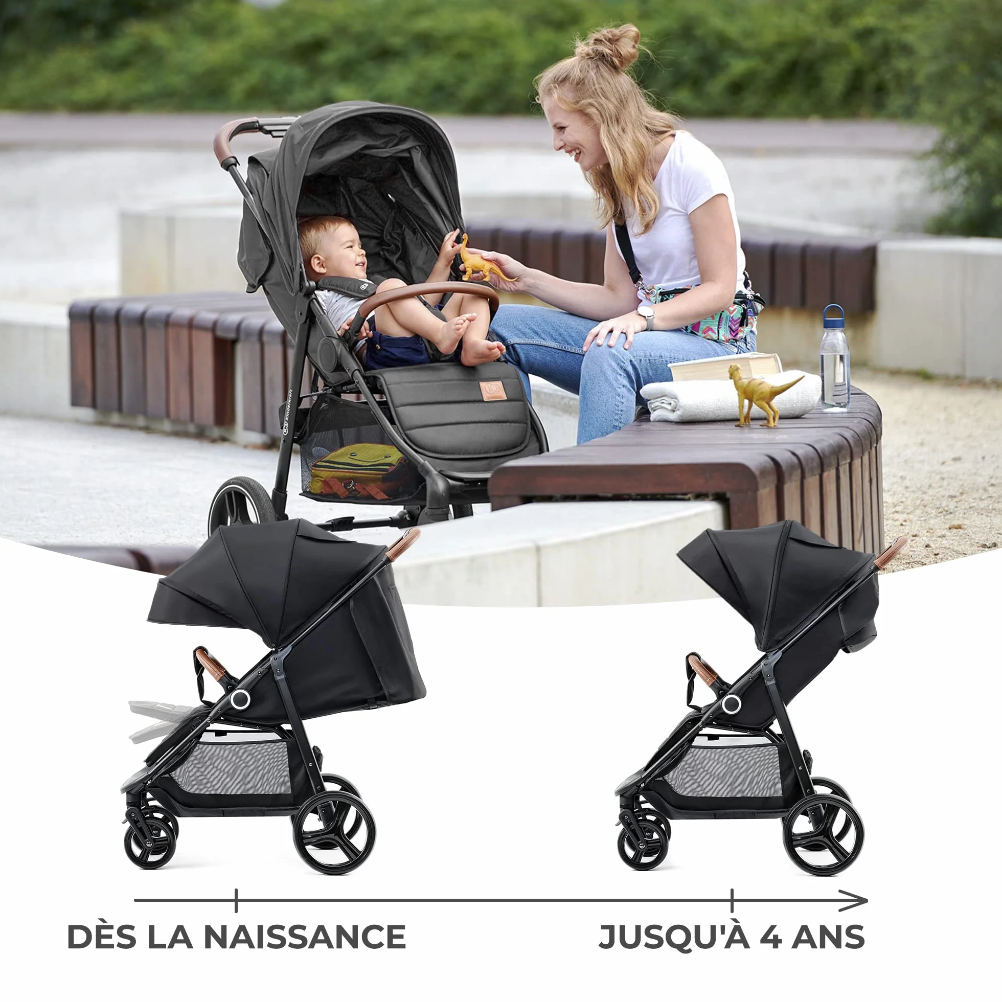 Kinderkraft GRANDE PLUS Poussette Canne 22 kg Noir