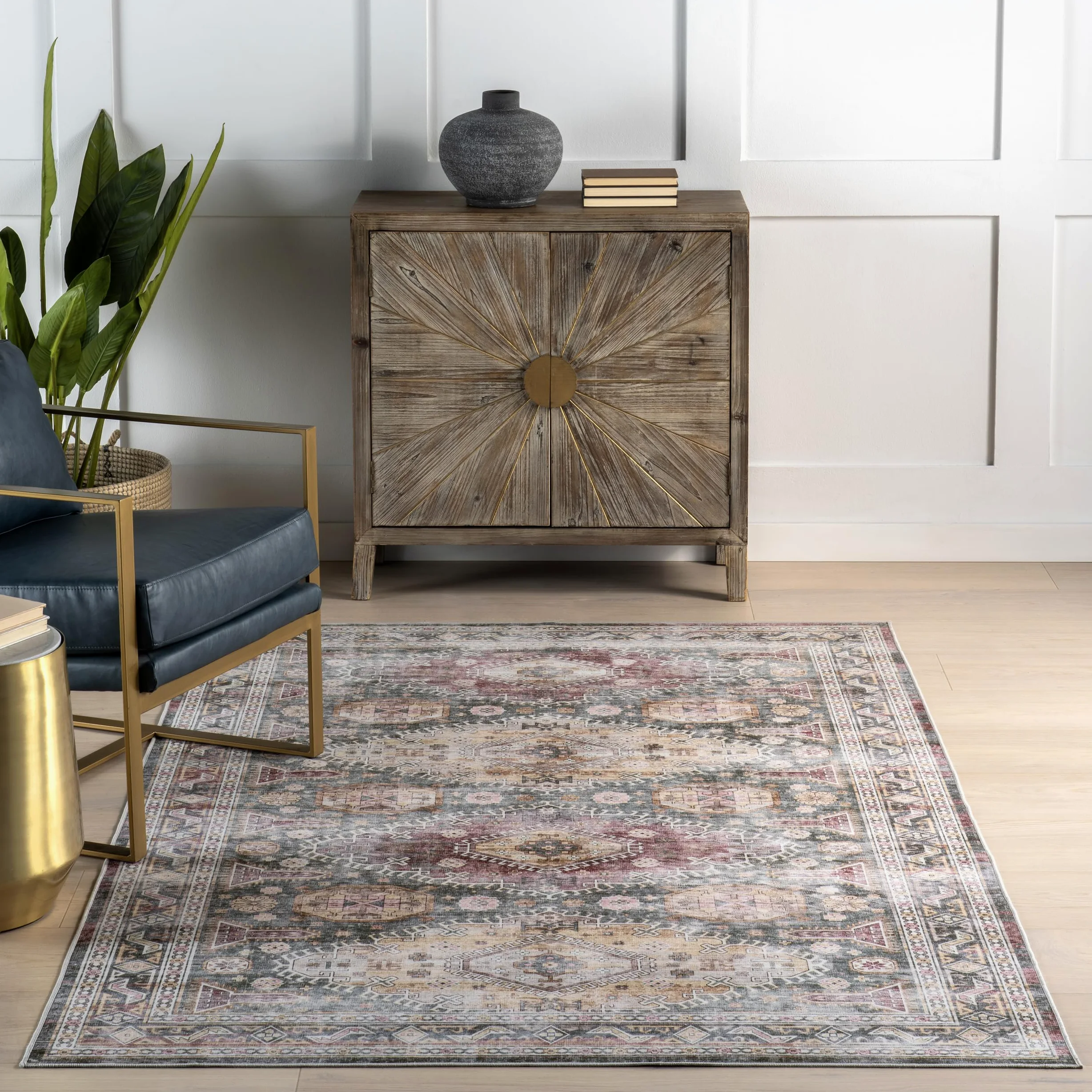 nuLOOM SmartPlus Tapis Traditionnel Vintage résistant aux éclaboussures – Résistant aux Taches – pour Salon, Salle à Manger, Bureau – 0,6 x 2,4 m – Vert Sauge