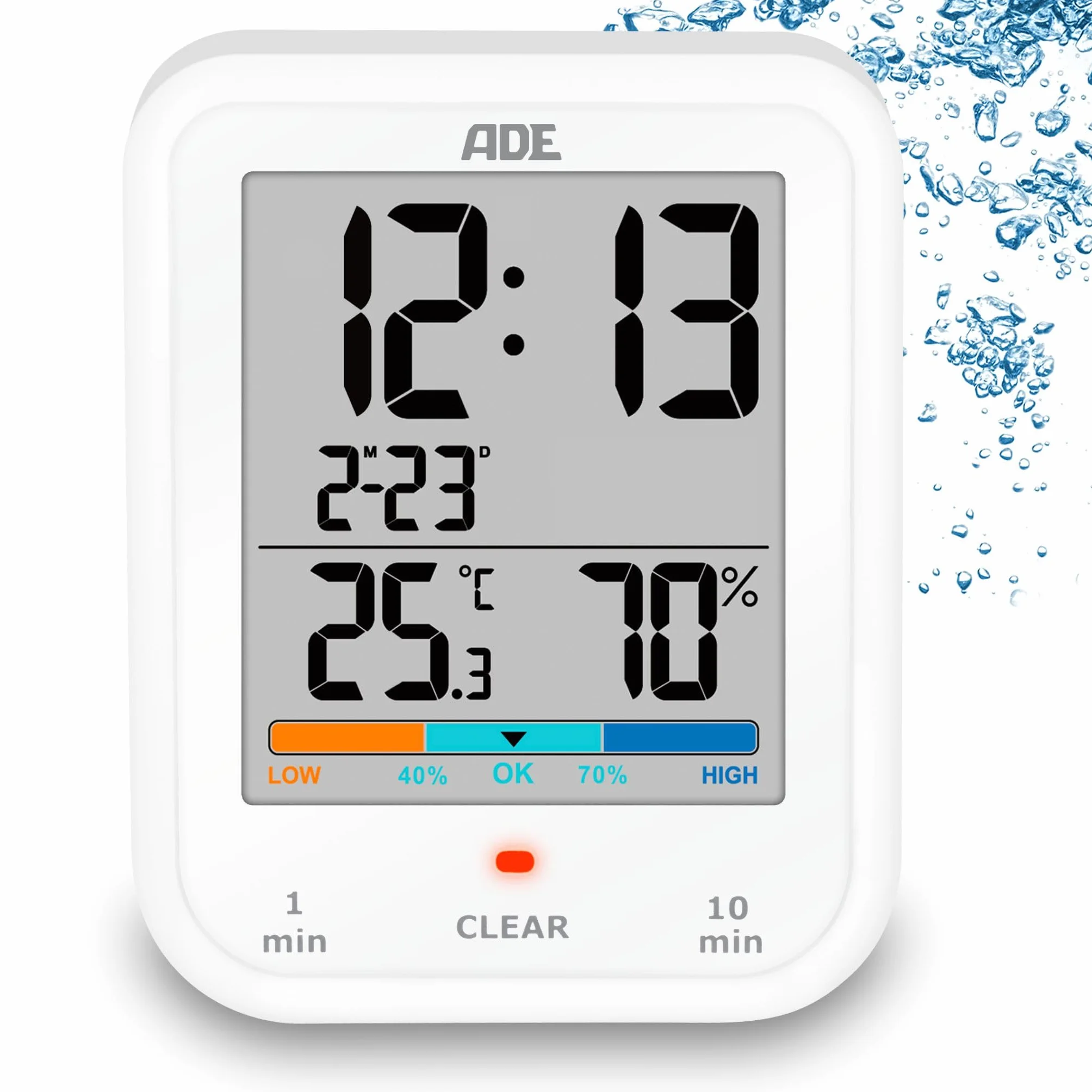 ADE Horloge de Salle de Bain Numérique avec Hygromètre et Thermomètre Étanche Grand Écran LCD