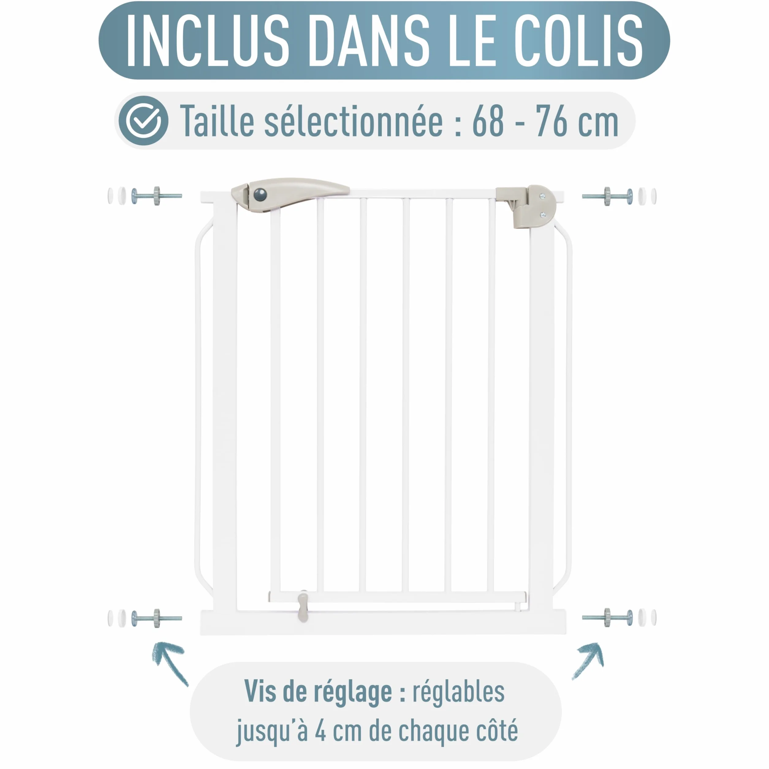 Barrière de Sécurité Berrin IB STYLE sans Perçage 68-76 cm Blanc Gris