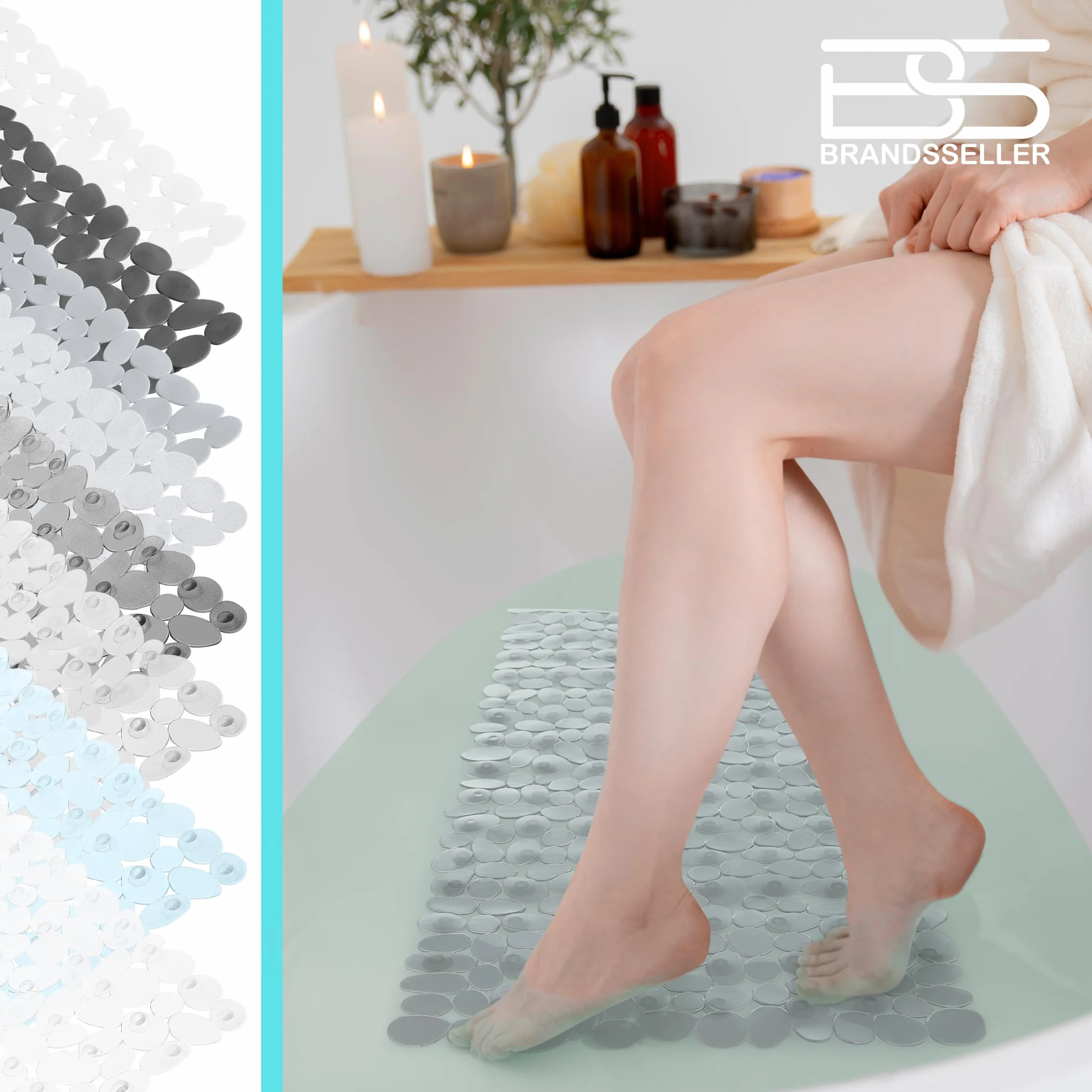 Tapis de Baignoire Anti-Glisse 70 x 35 cm PVC Aspect Pierre Rectangulaire Transparent Gris