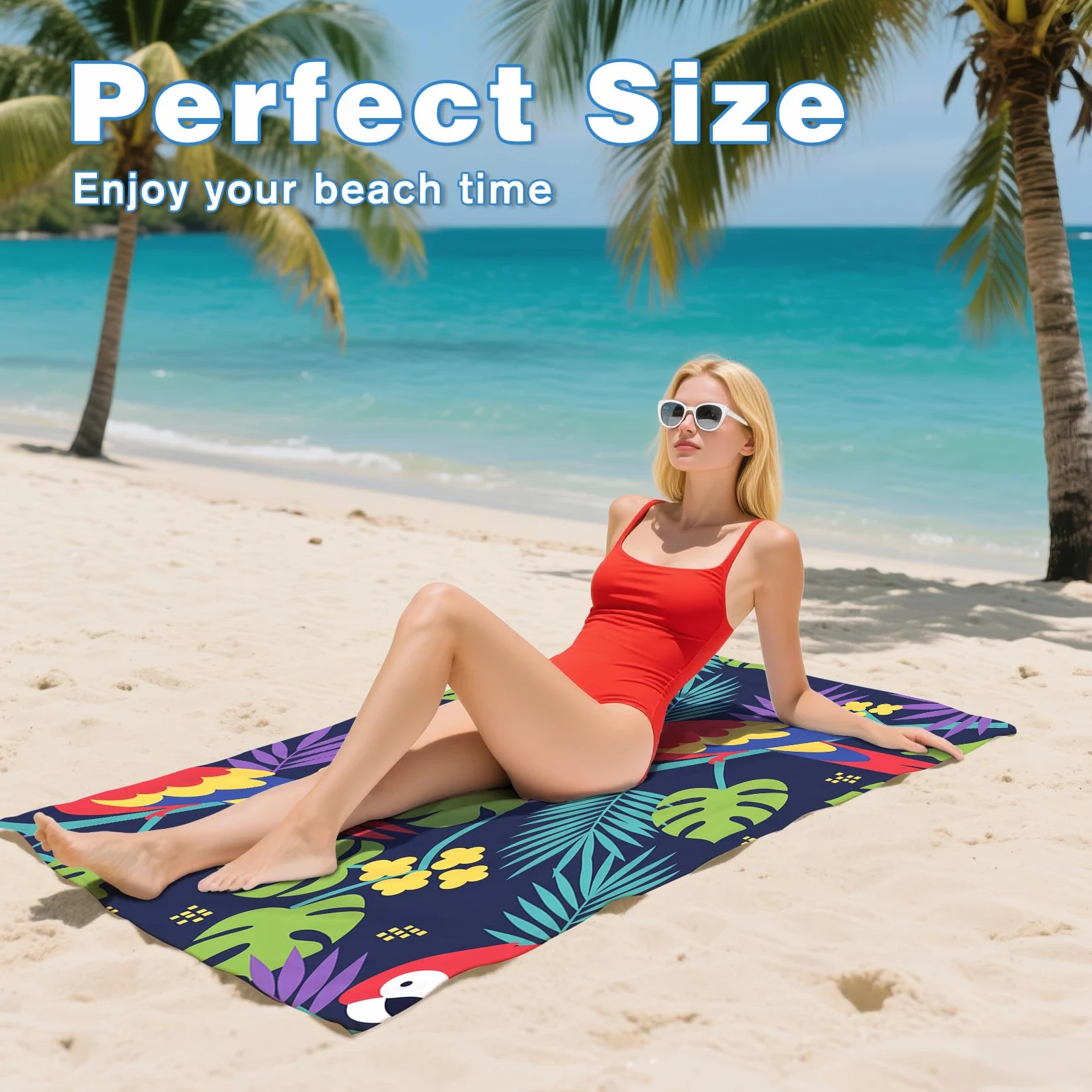Serviette de Plage XXL Microfibre Perroquet Oiseaux Tropicaux Monstera, Drap de Plage Séchage Rapide Anti Sable & Légère, Serviette de Bain Grande Taille 150x200 cm, Accessoire
