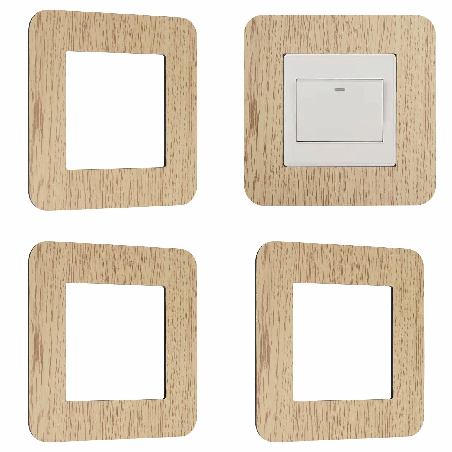 Caches de protection interrupteur mural à coller Lot de 4 Grain de bois Jaune clair