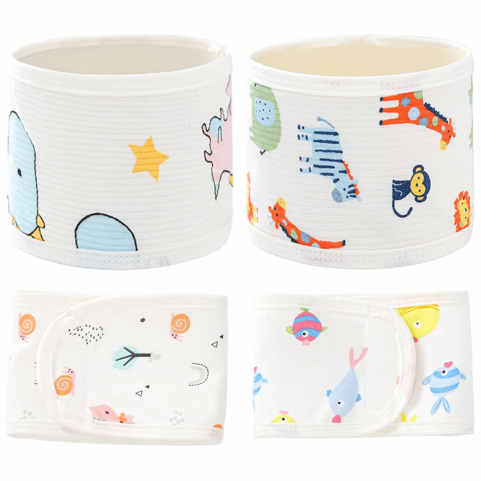 Lot de 4 housses de cordon ombilical pour nouveau-né 0-12 mois, bande nombril en coton doux, 4 styles, bande ventre bébé