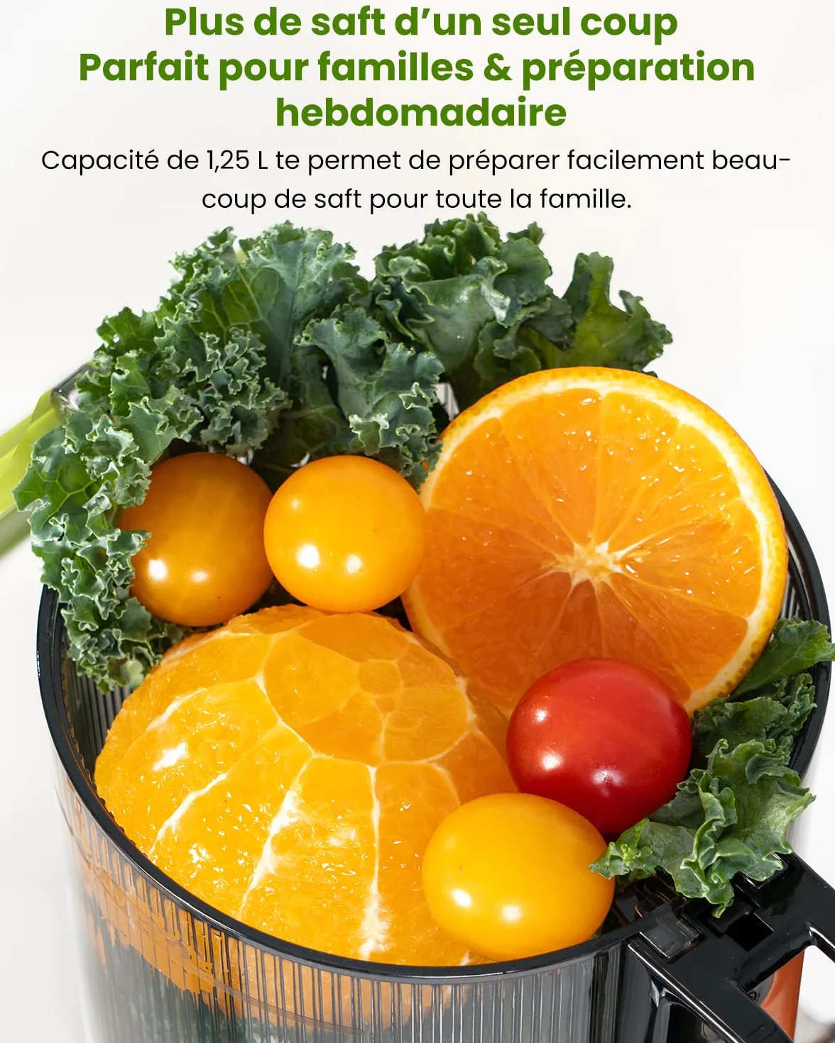 LINKChef Extracteur de Jus Vertical Slow Juicer 200W Goulot Large 115 mm Fruits Légumes Entiers Sans BPA Vert