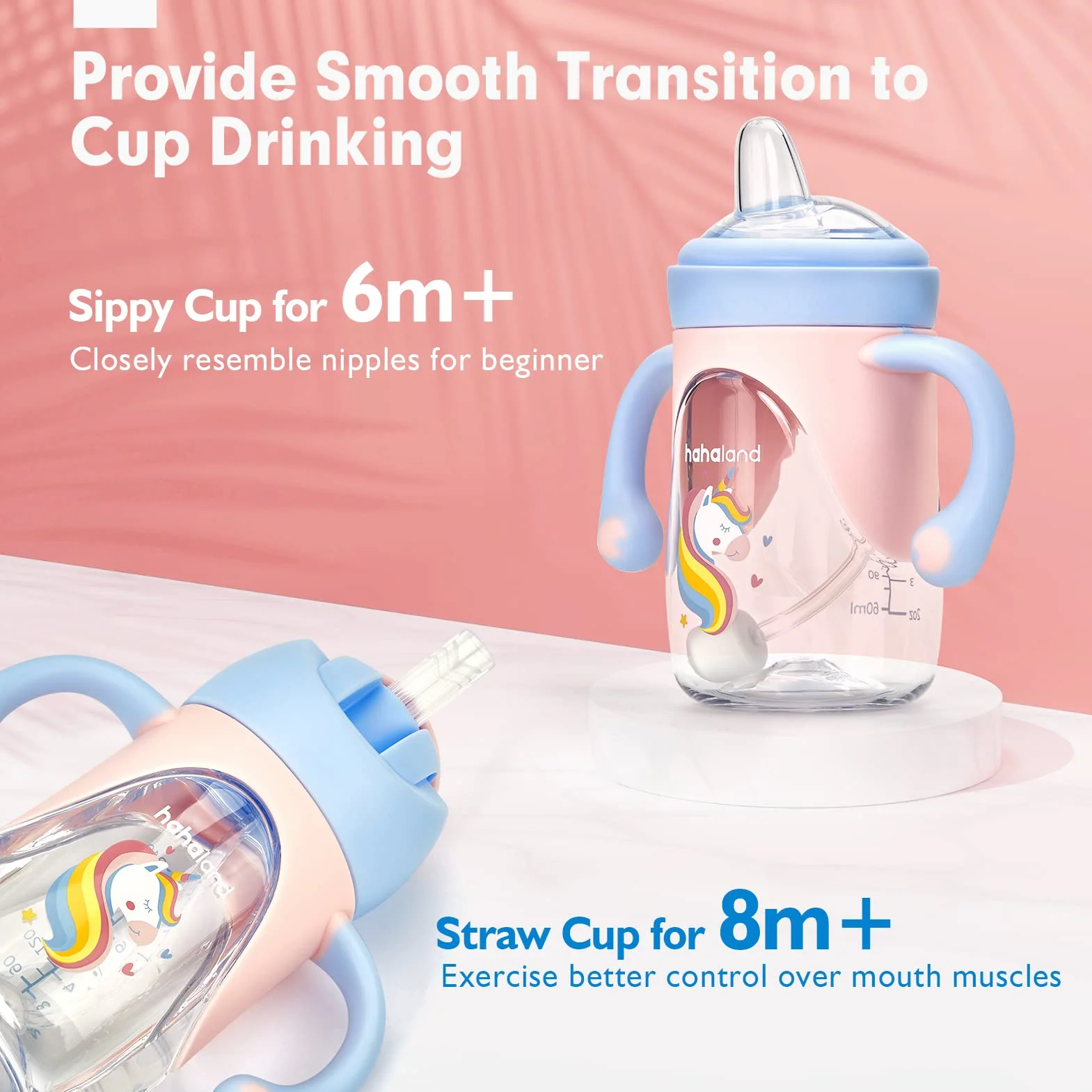 hahaland Tasse Paille Enfant 2 en 1 240ml 100% Étanche Anti-fuite