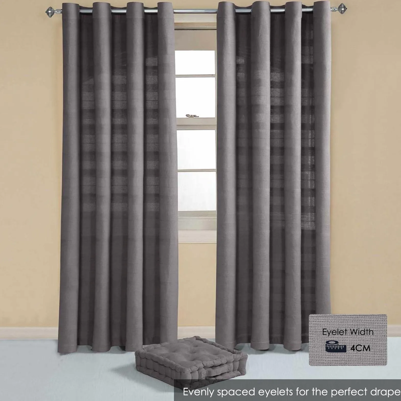 HOMESCAPES Paire de Rideaux à œillets – Gris 167x182cm – Collection Rajput 100% Coton