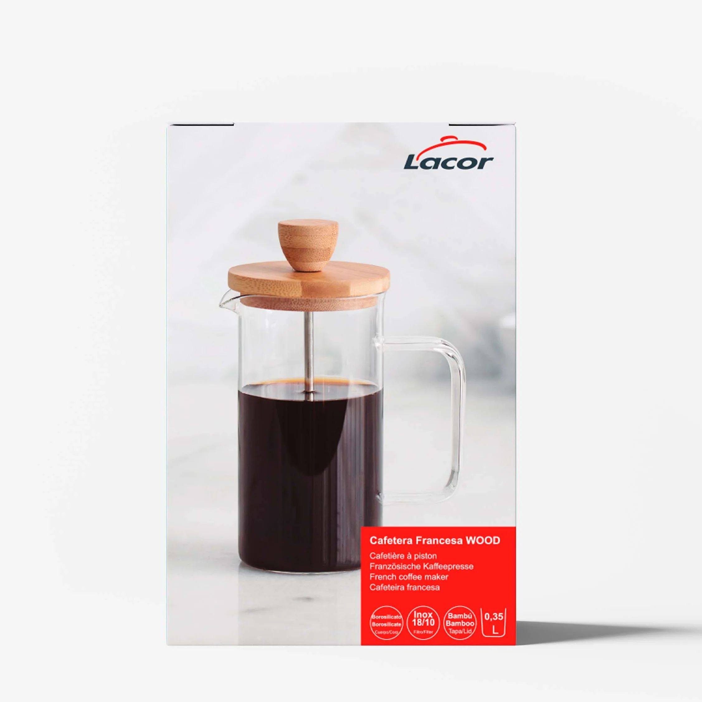 Lacor Cafetière française presse café 3 tasses 0,35 L acier bois