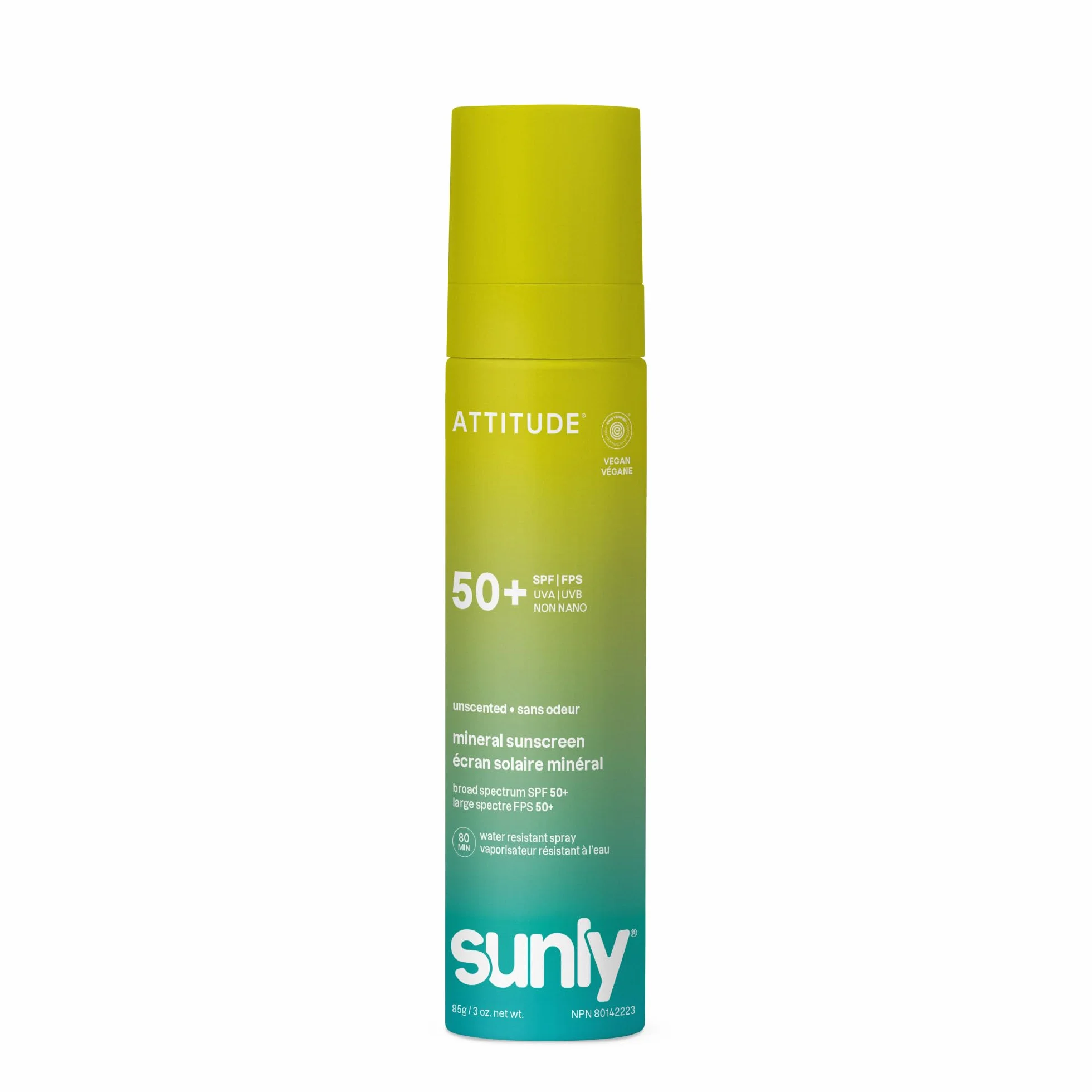 ATTITUDE Crème Solaire Ultra-Légère SPF 50 Large Spectre Oxyde de Zinc Visage Corps 80 g