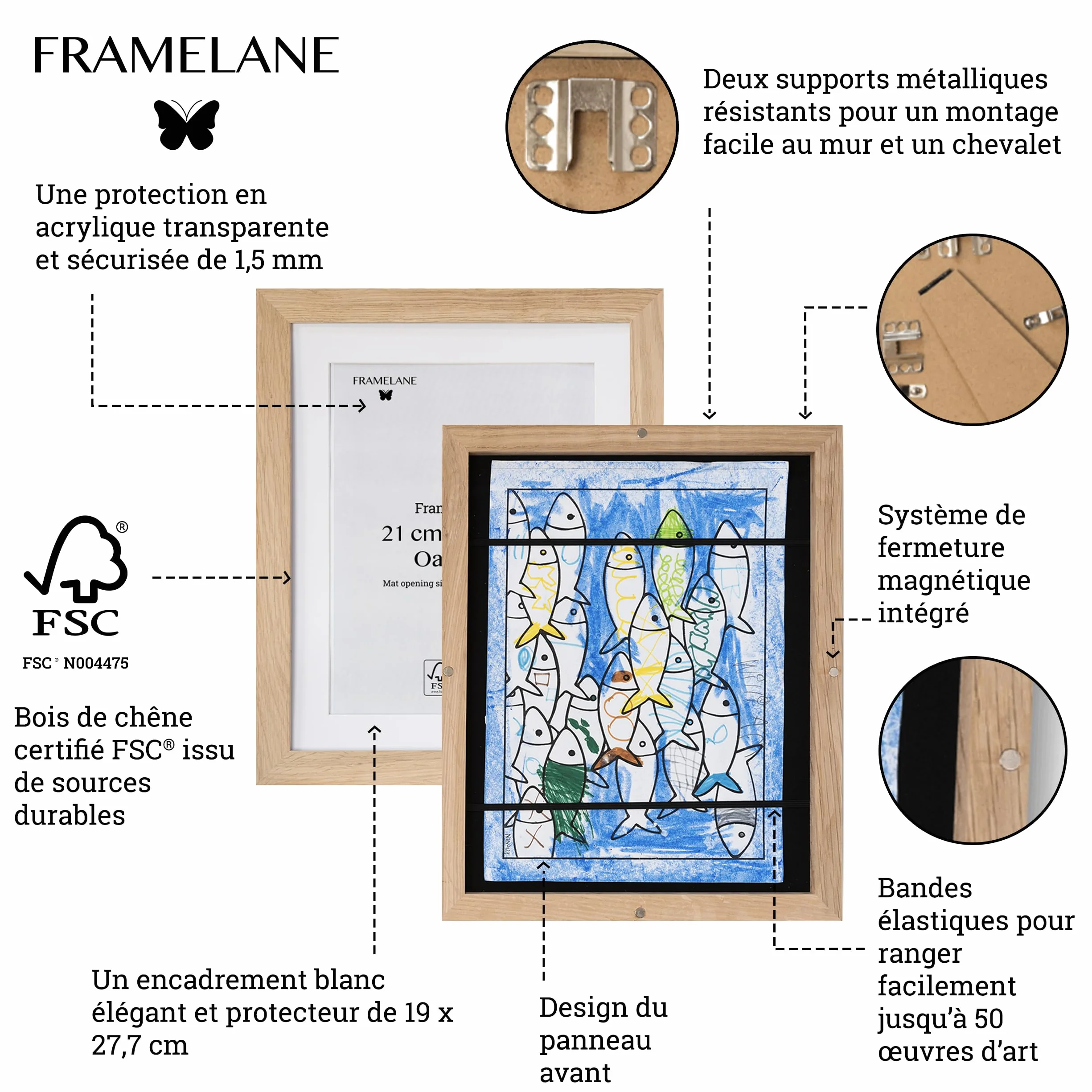 Cadres photo A4 pour enfants Chêne naturel lot de 2