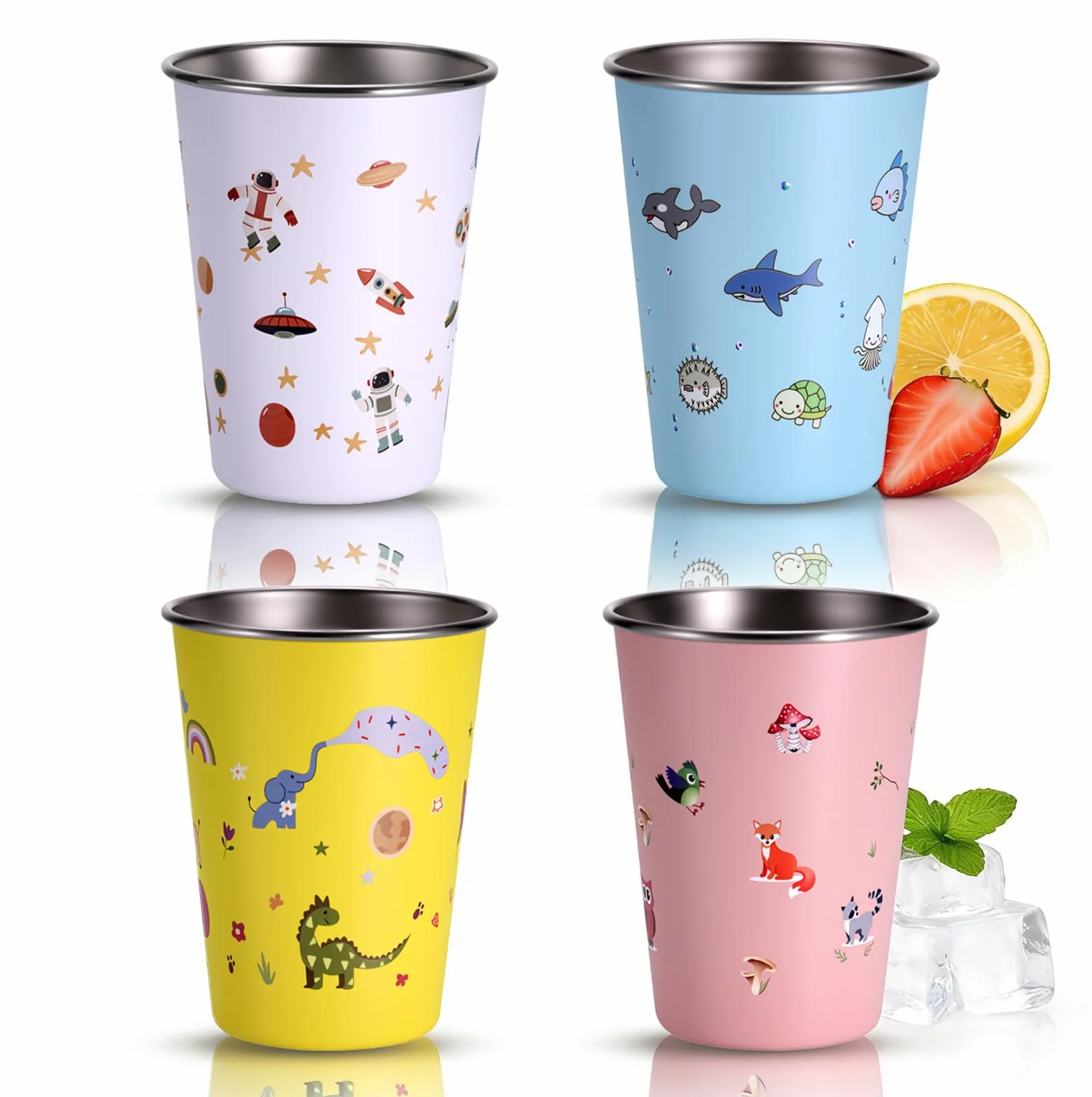 Hejo Tasse Inox pour Enfant 350ml Gobelets Réutilisables pour Filles et Garçons