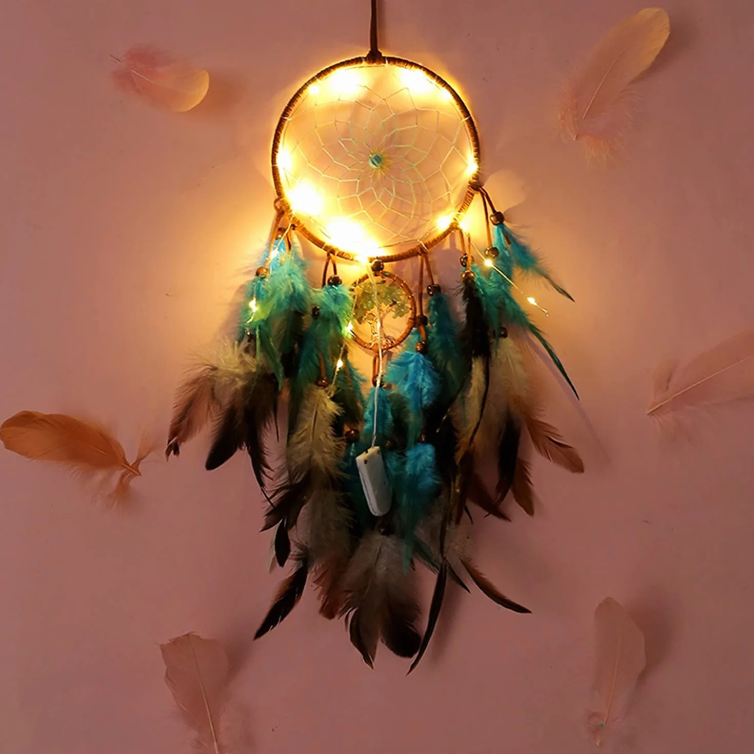 Violet LED Dream Catcher Décoration Murale Indienne pour Chambre