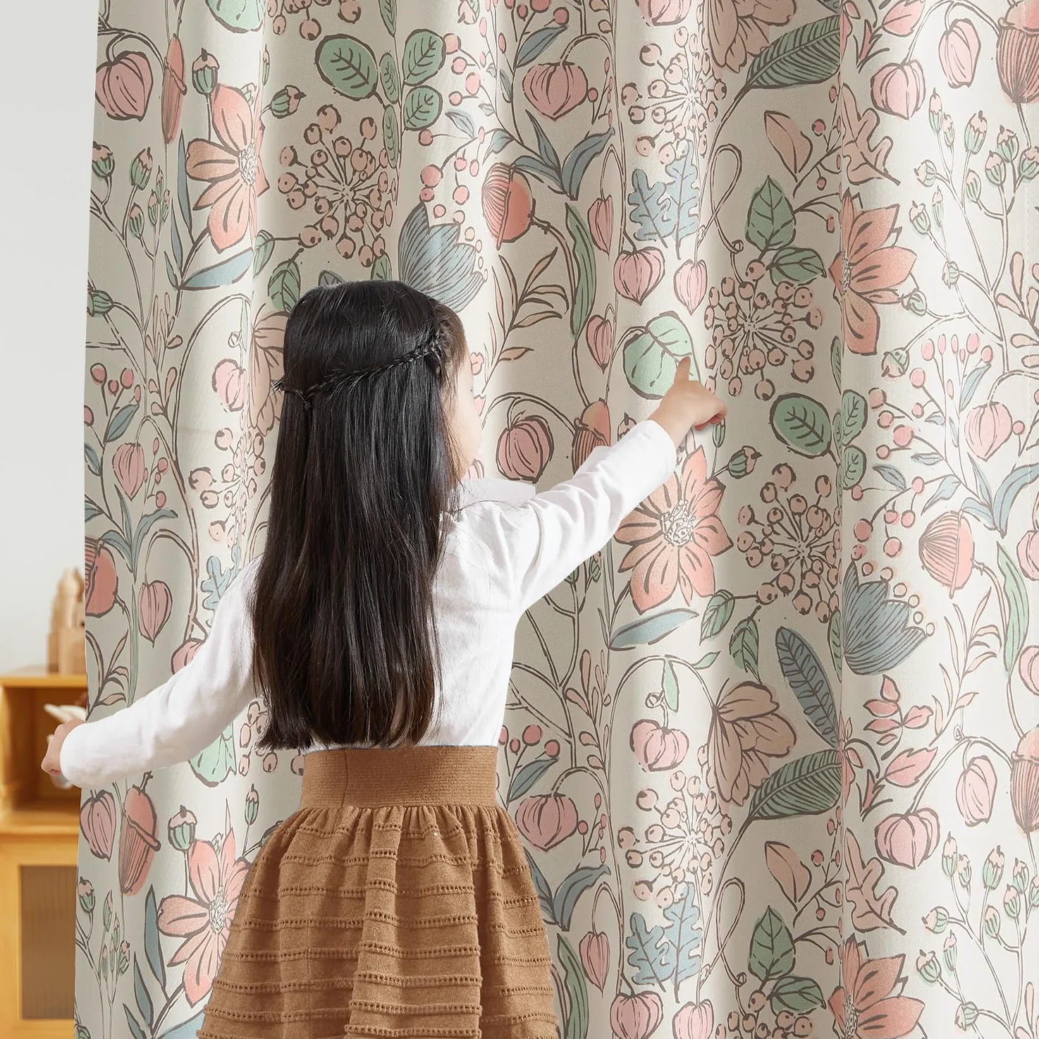 Vangao Lot de 2 rideaux occultants à motif floral pour chambre à coucher - 243,8 cm de long - Rideaux de campagne française rose pour enfants - Imprimé toile - Rideaux de ferme à isolation thermique