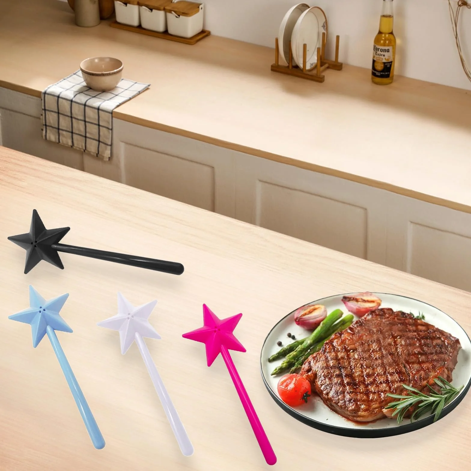 Salière et Poivrière en Forme d'Étoile avec Baguette Magique, Lot de 4 - Distributeur Assaisonnement Décoration Table