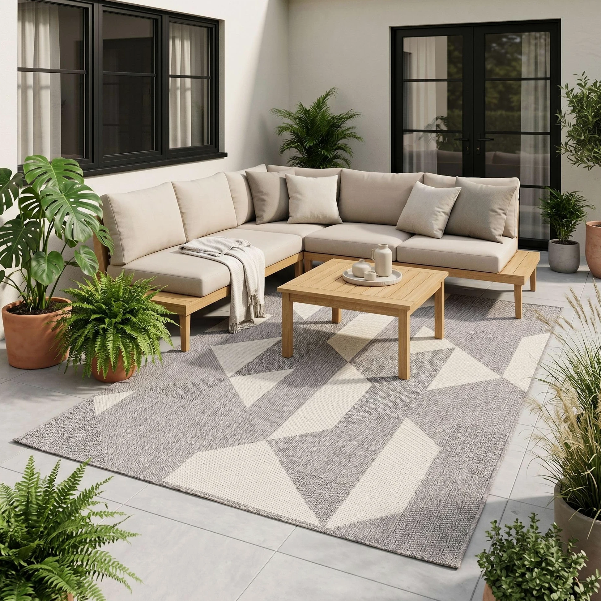 Tapis Intérieur & Extérieur Carpetto Gris Moderne – Balcon Terrasse Anti-UV