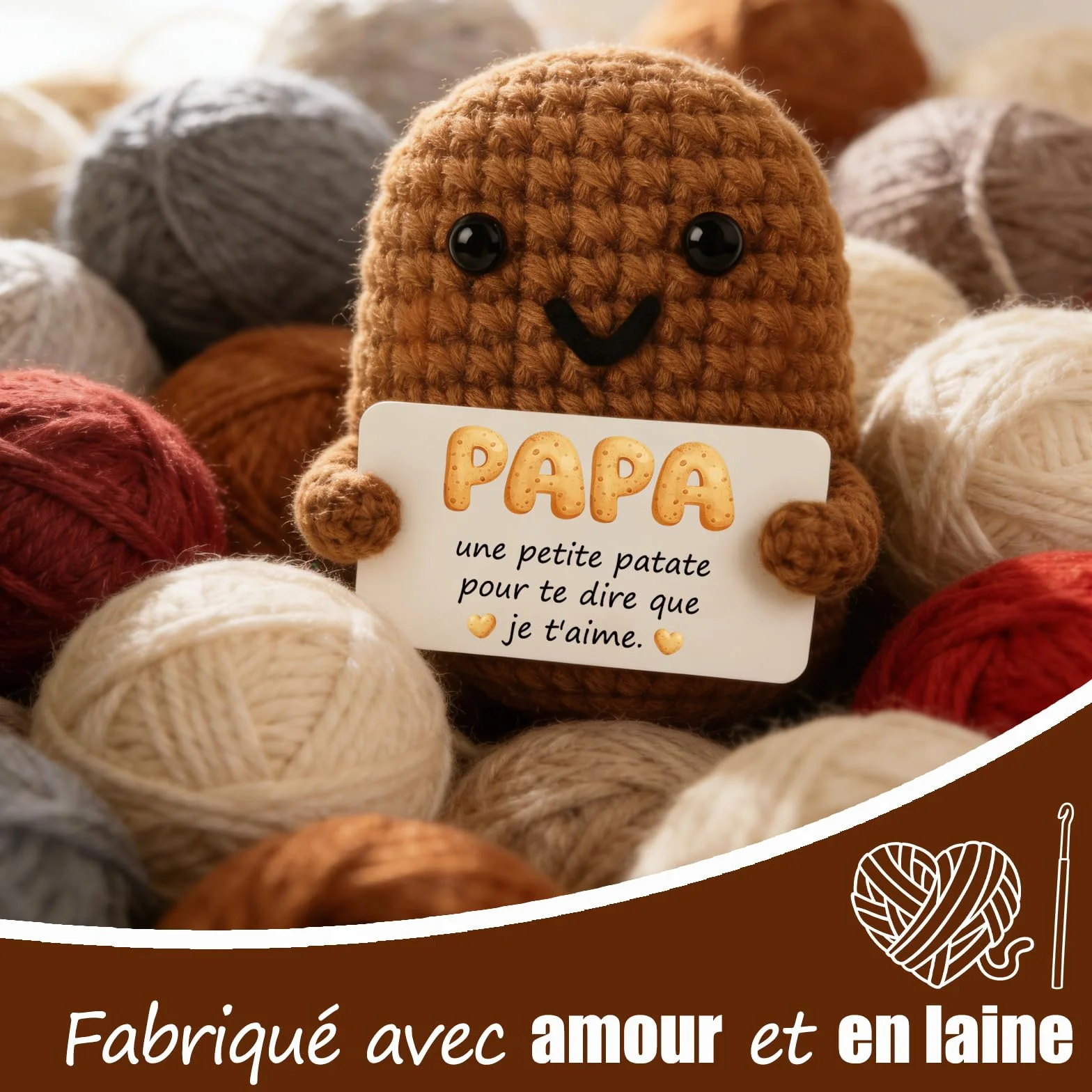 Tixlux Cadeau Papa Pomme de Terre Positive Fait Main Décoration Bureau Maison