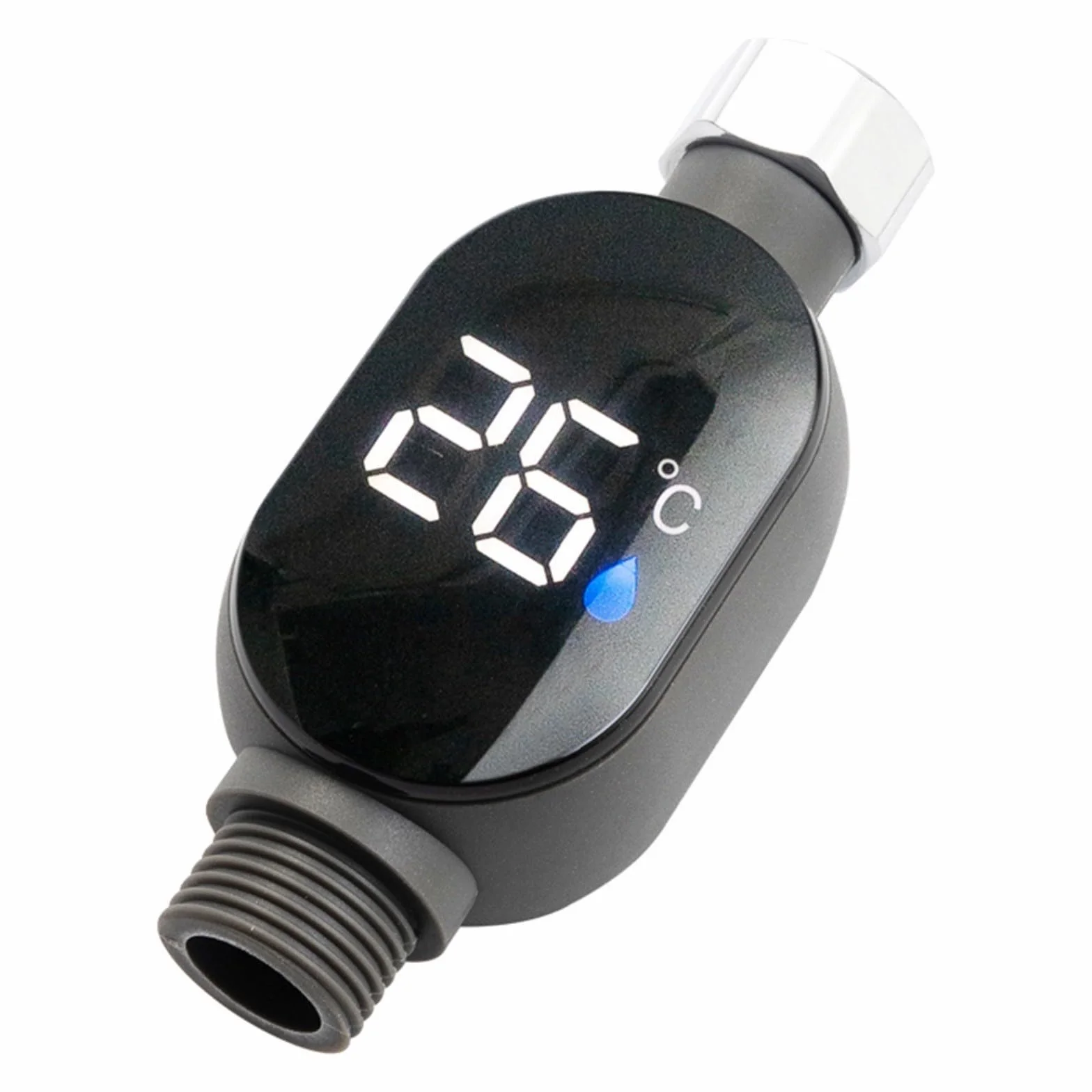Thermomètre de douche numérique LED acier inoxydable 0-99°C 1/2"